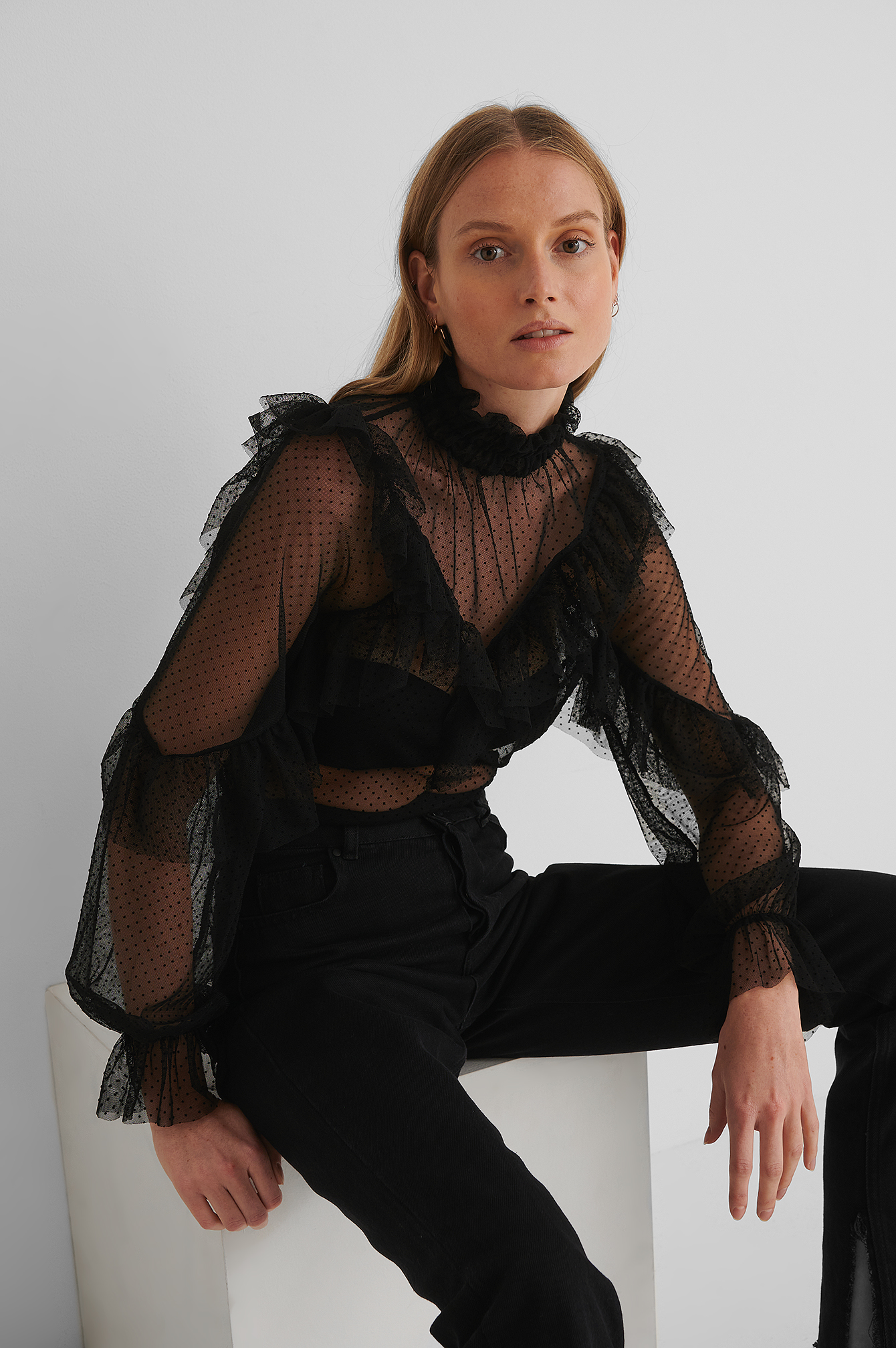 Black Haut En Maille À Volants