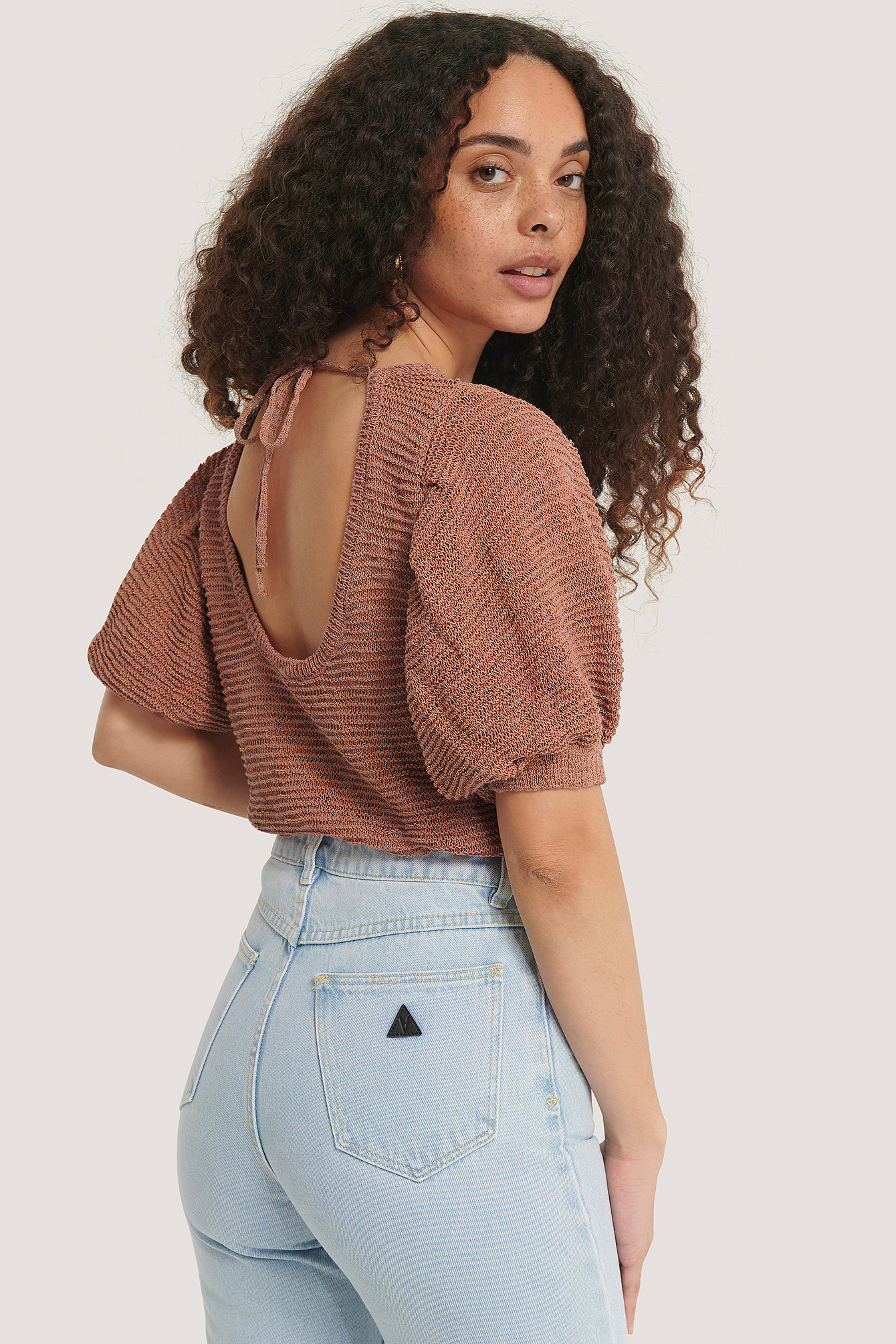 Pastel Pink Pull Manches Bouffantes