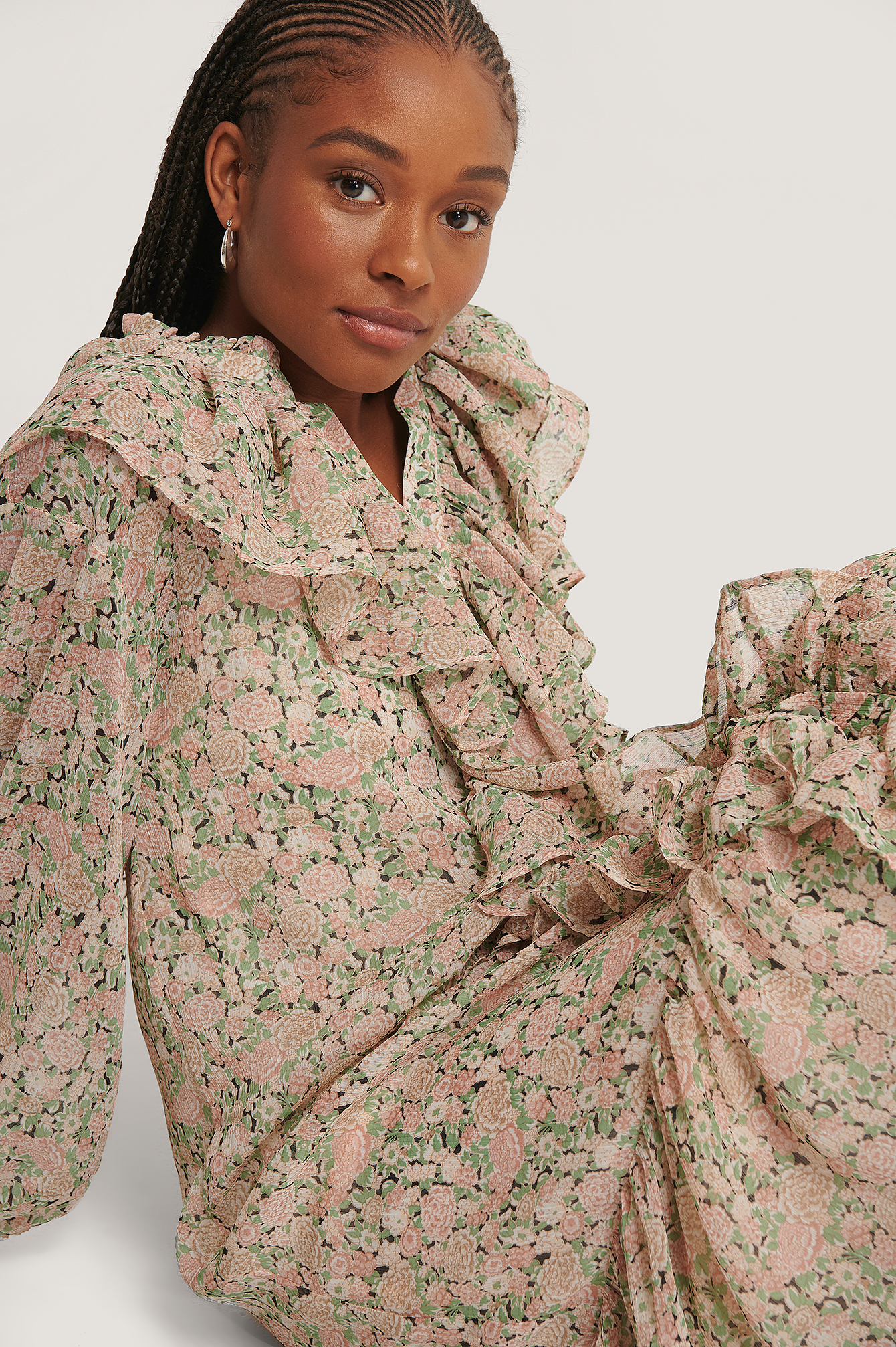 Light Pink Robe À Imprimé Floral