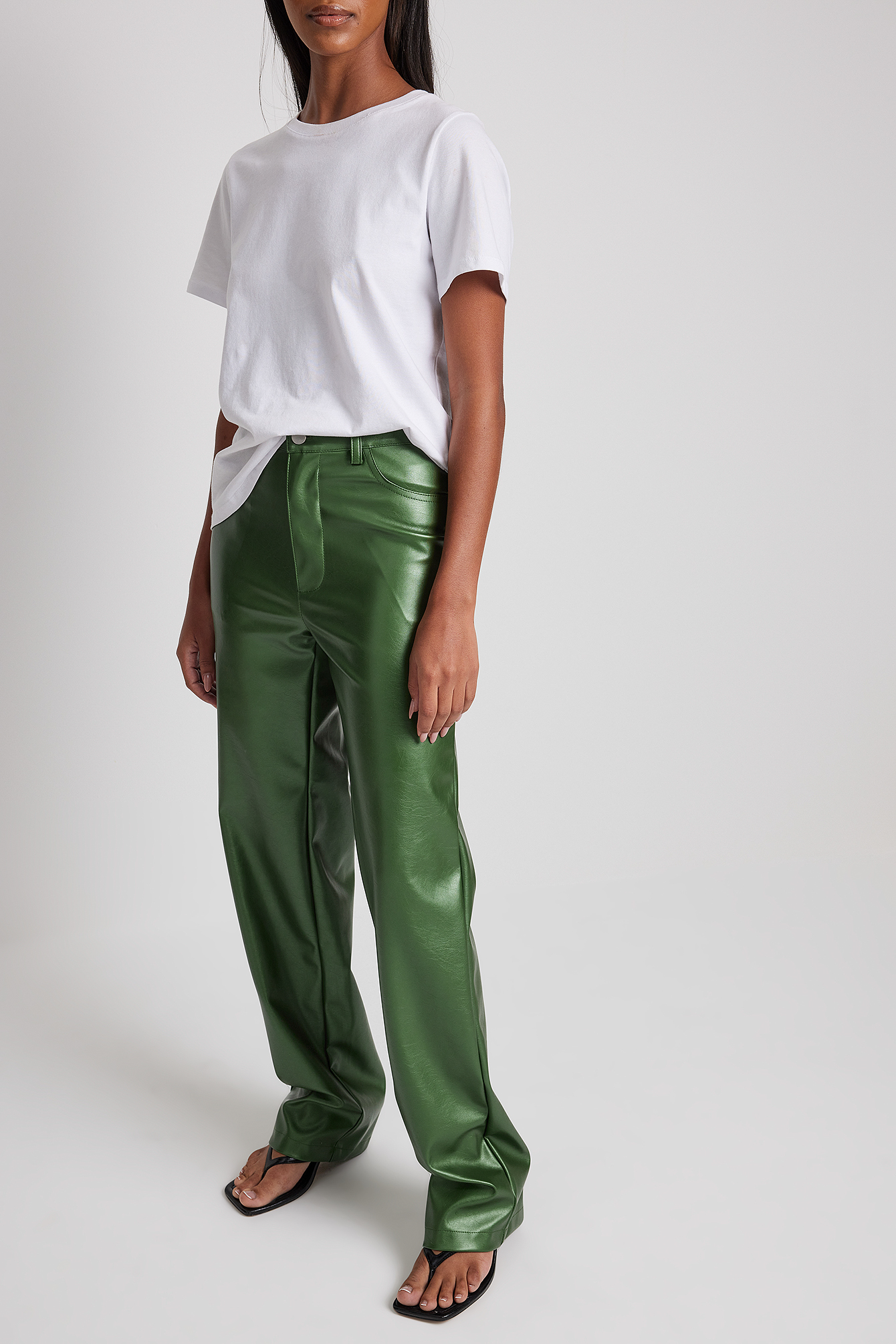 Forest Green Pantalon faux cuir métallique