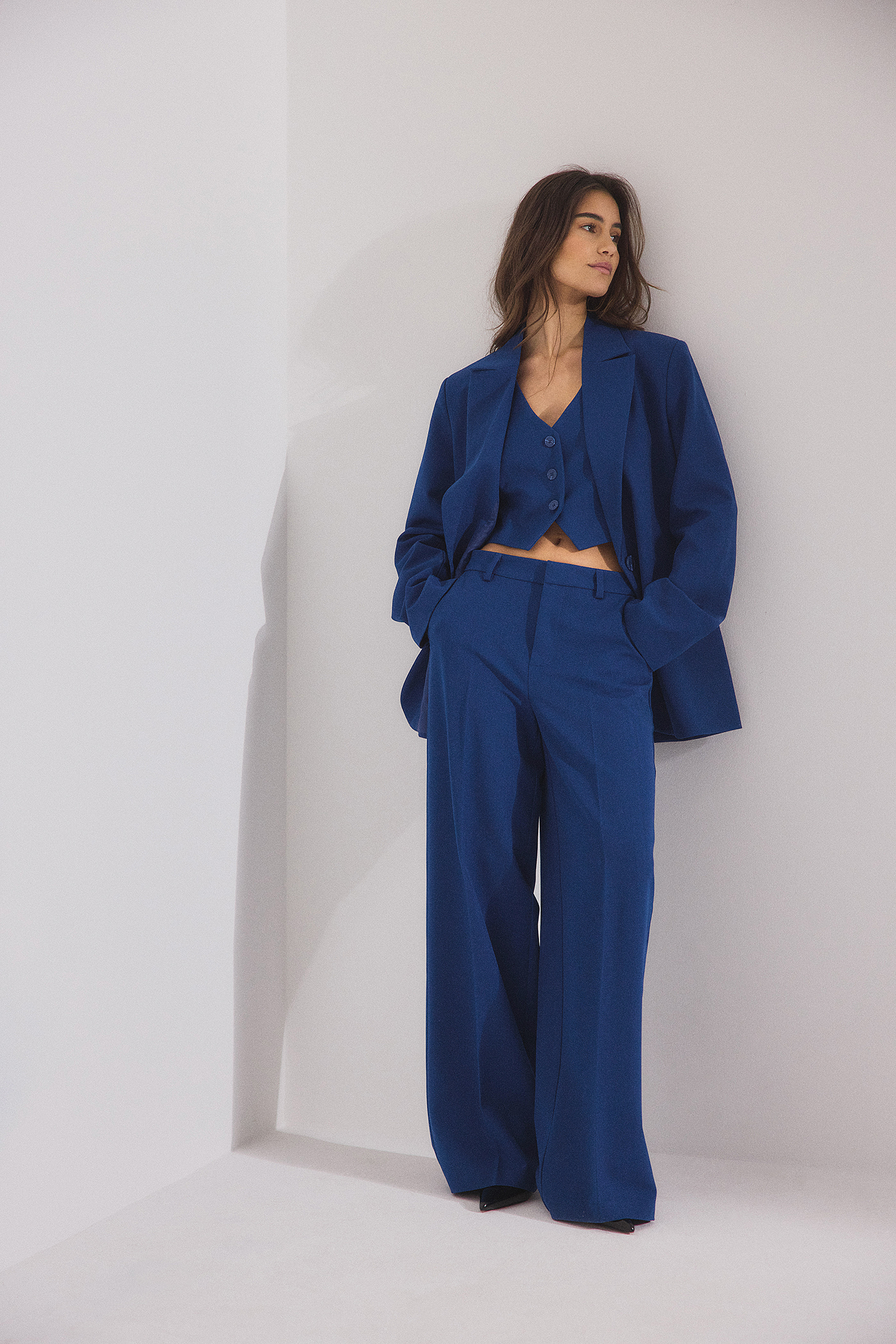 Pantalon de costume oversize à taille mi-haute Bleu
