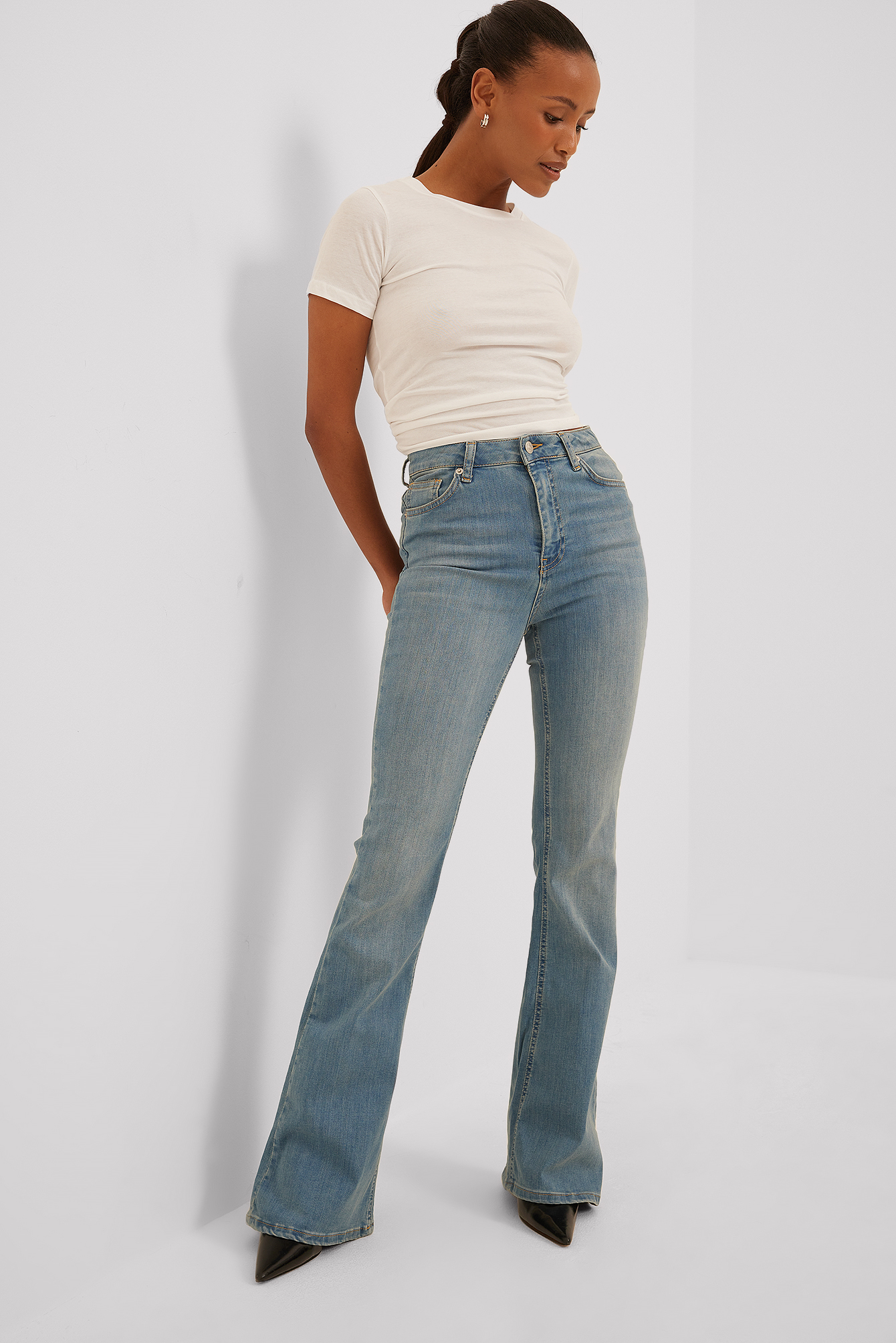 Jean slim taille haute évasé biologique Bleu