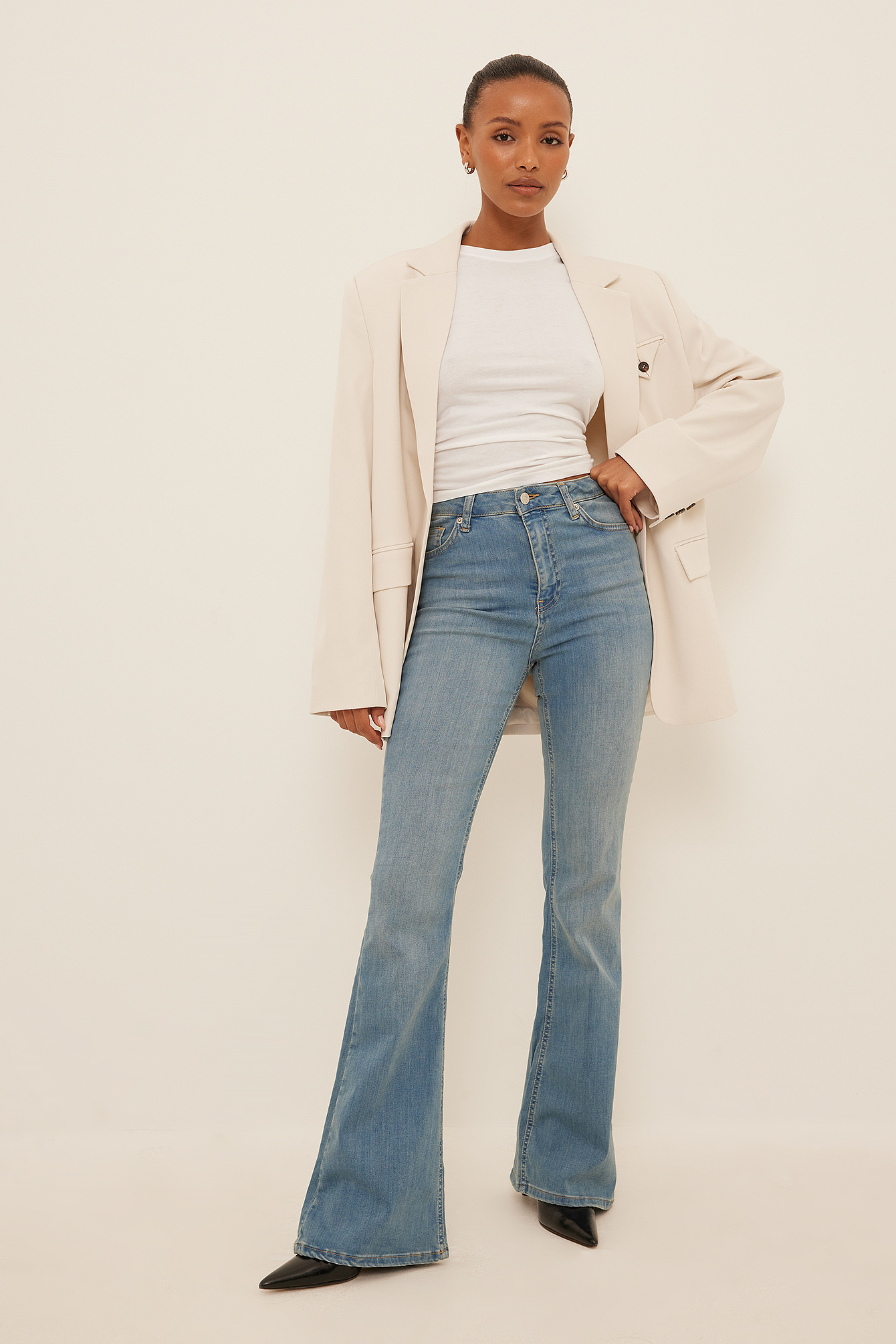 Jean slim taille haute évasé biologique 