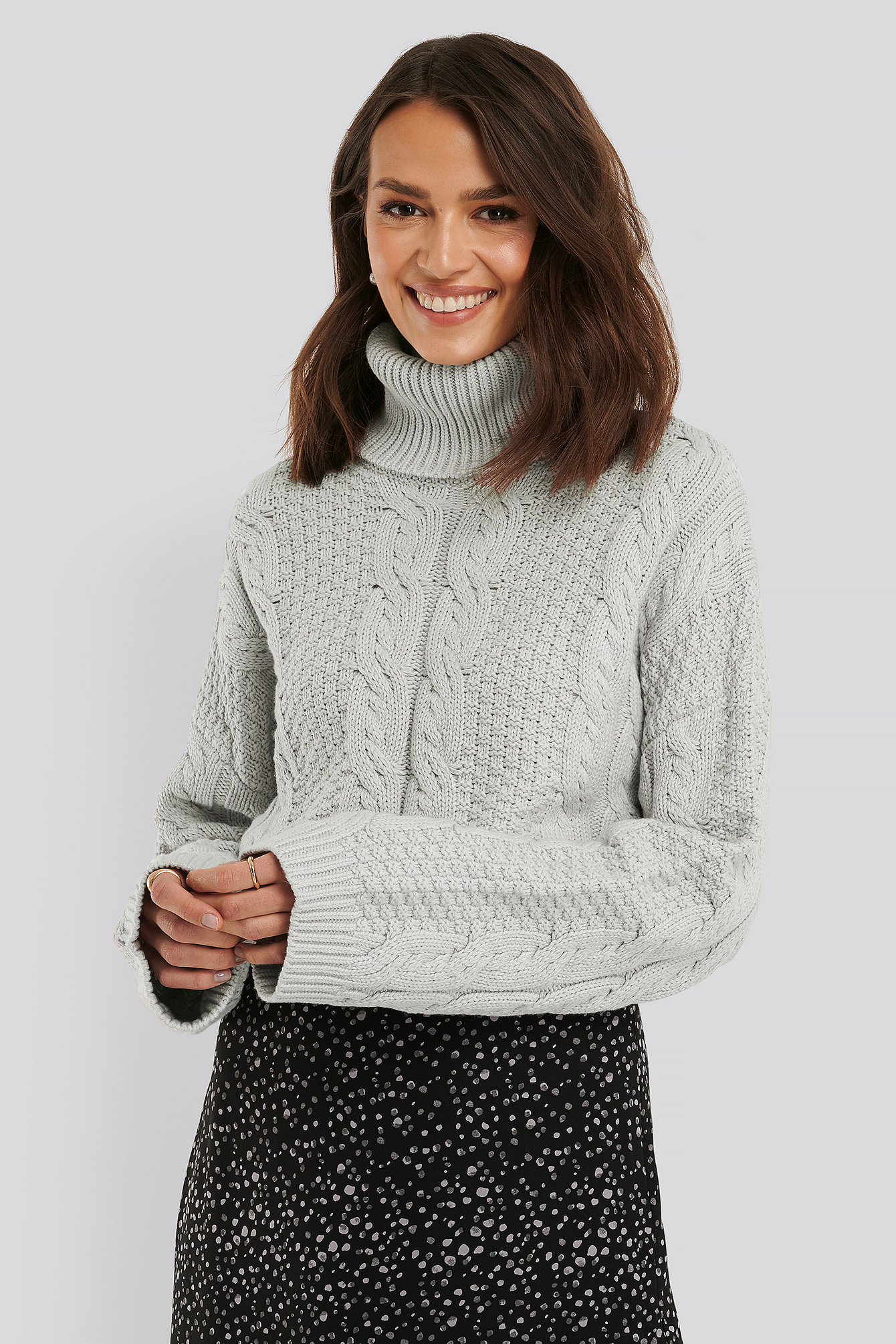 Grey Pull En Tricot À Col Montant