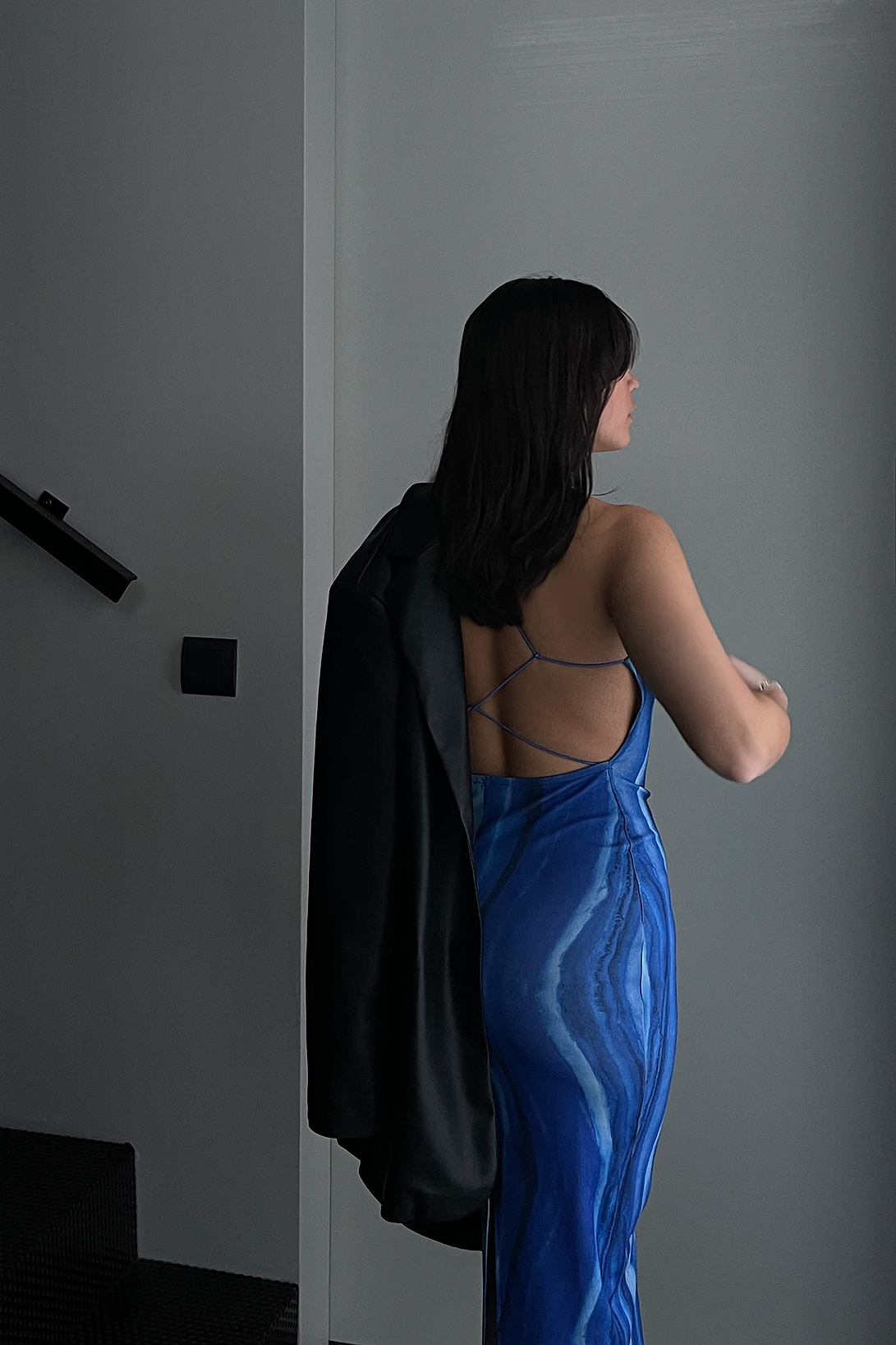 Swirl Blue Print Robe longue à laçage dans le dos
