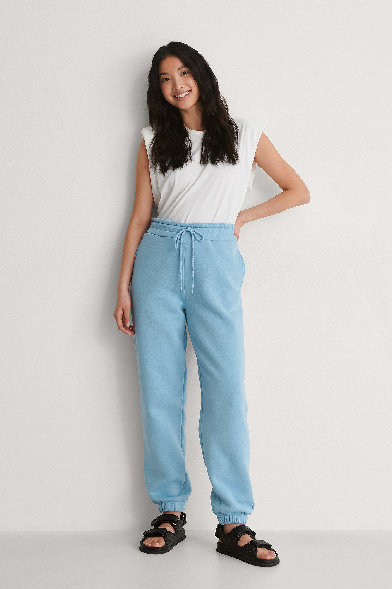 Dusty Blue Biologiques Pantalon De Survêtement Brossé À Cordon