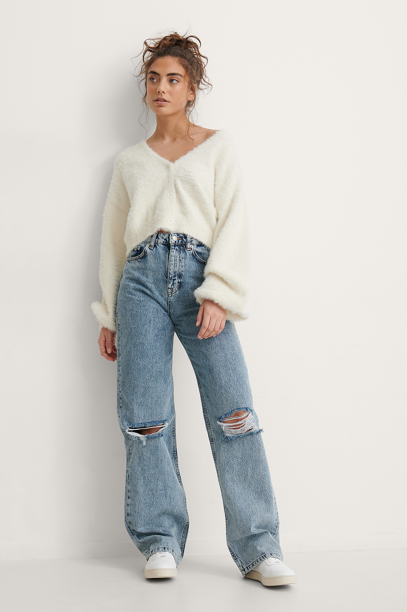 Mid Blue Jean Évasé Délavé