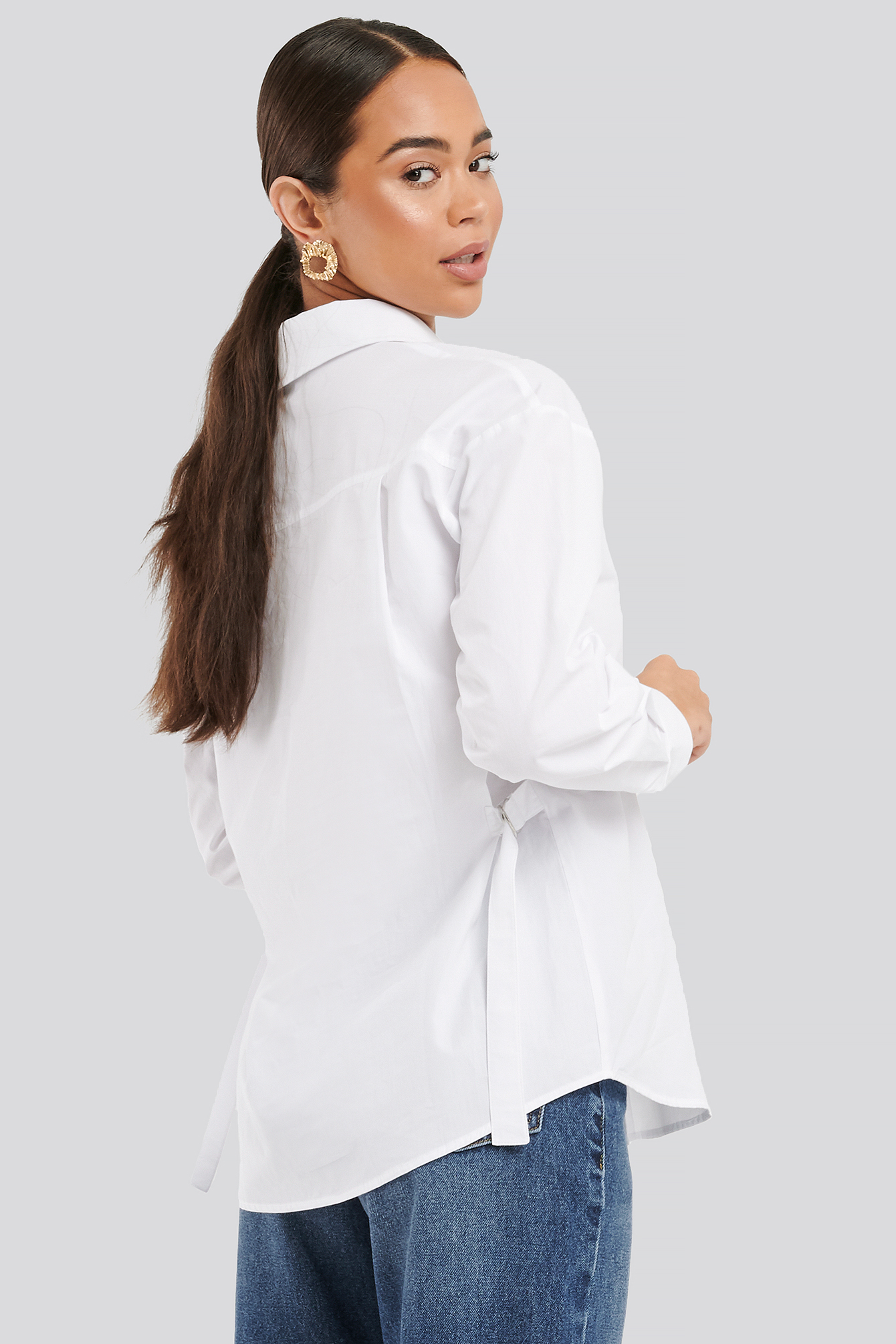 White Adjustable Side Strap Oversized Shirt
