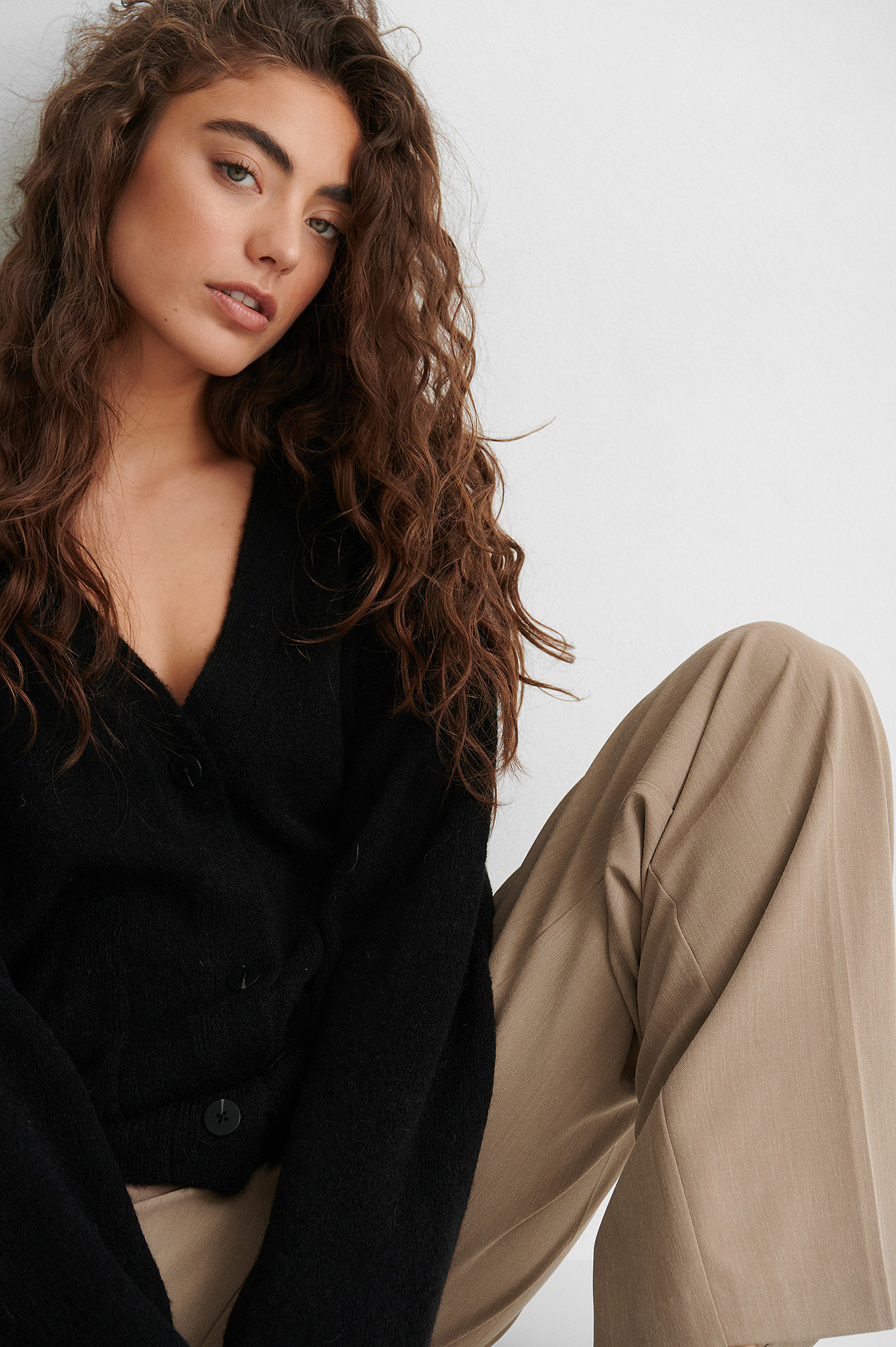 Black Cardigan En Laine Mélangée