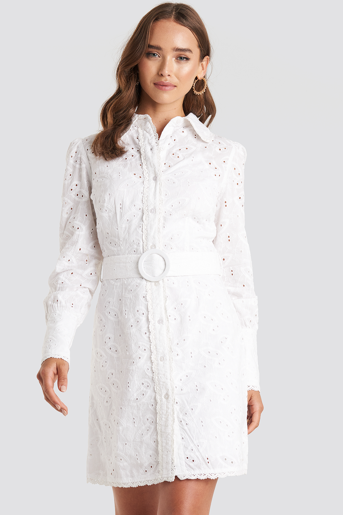 White Anglaise Collar Mini Dress