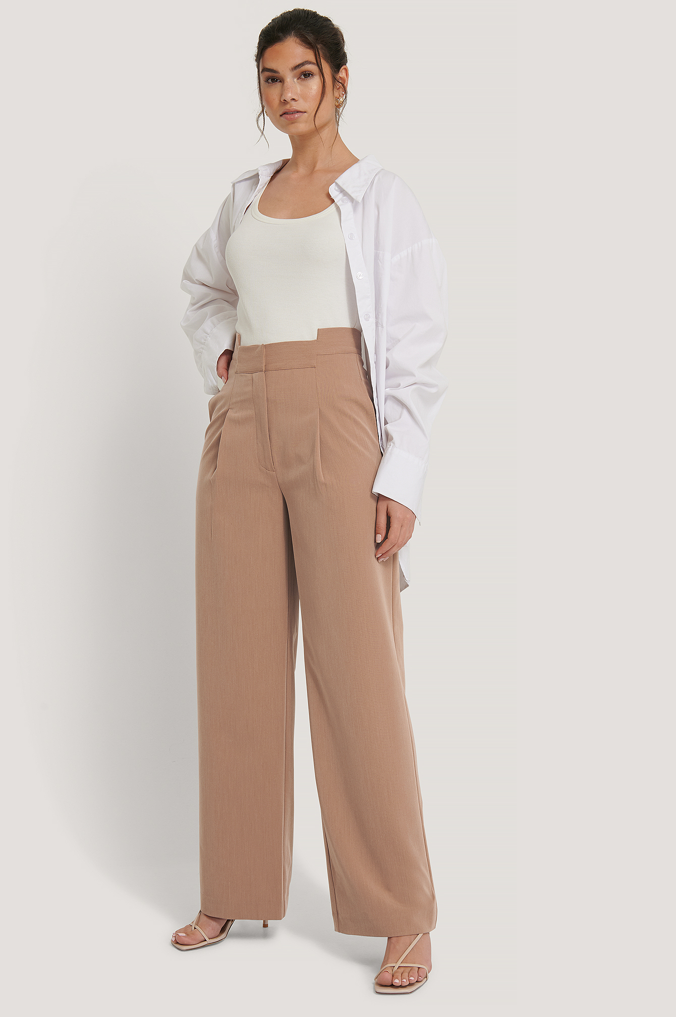 Beige Asymmetric Waist Pants
