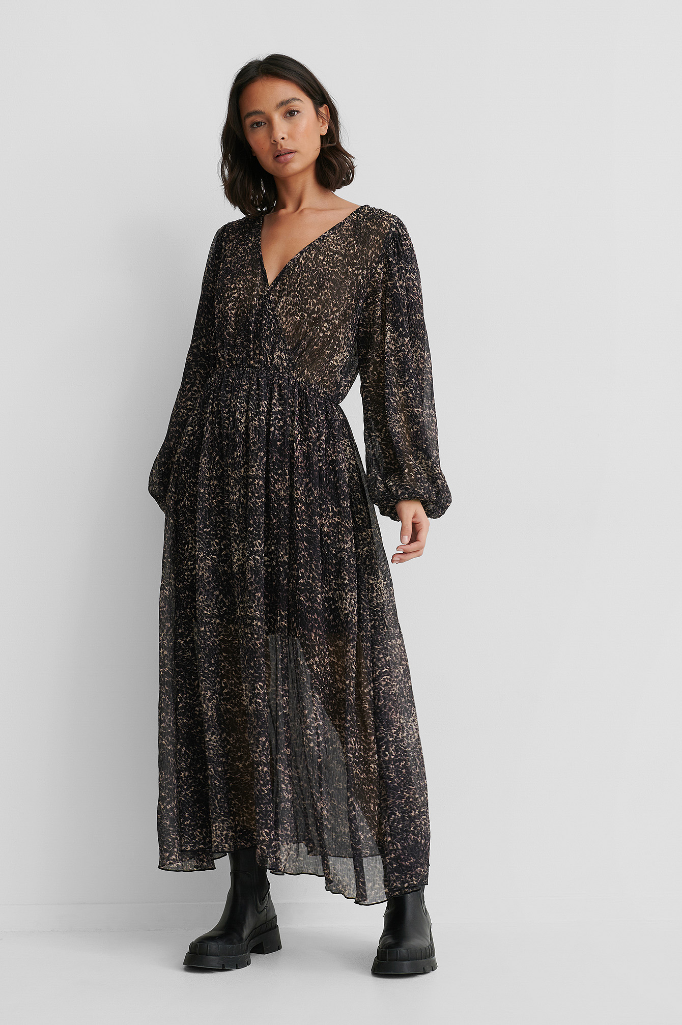 Leopard Robe Cache-Coeur Structurée Et Manches Ballon