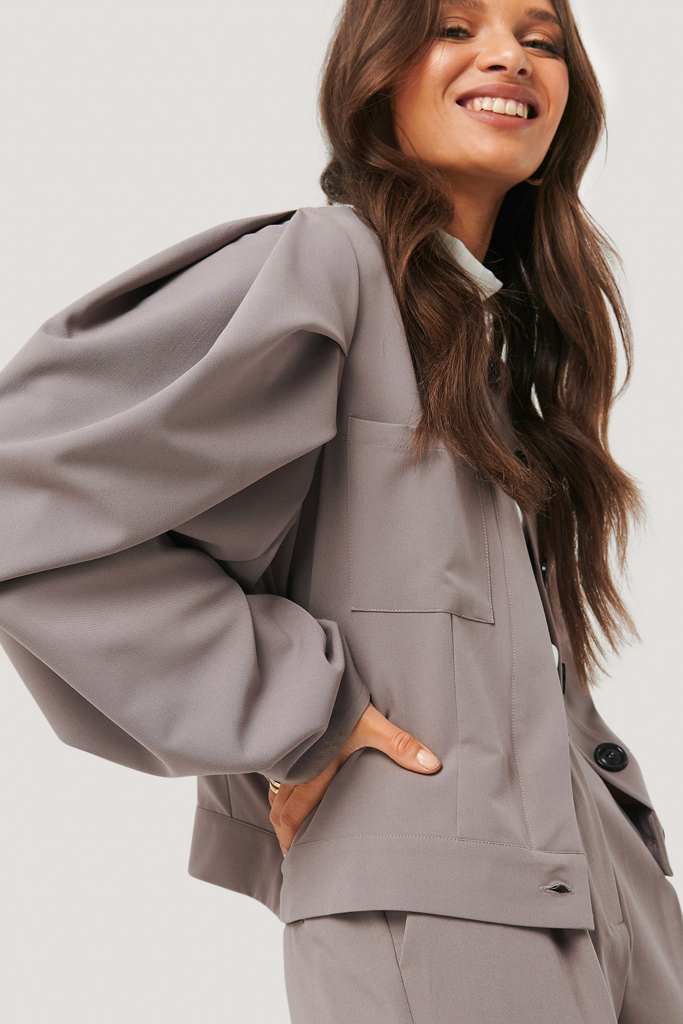 Dusty Plum Balloon Sleeve Short Jacket
