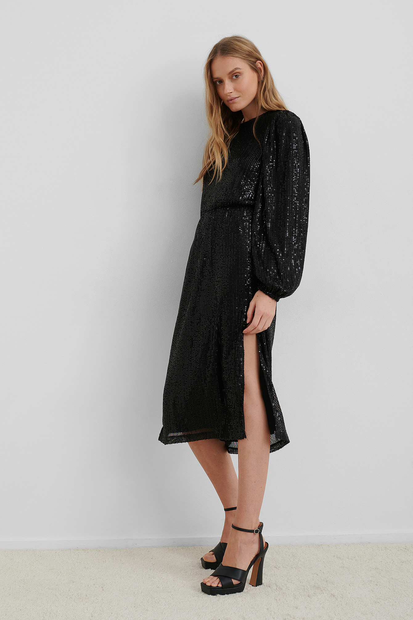 Black Robe À Paillettes Manches Longues