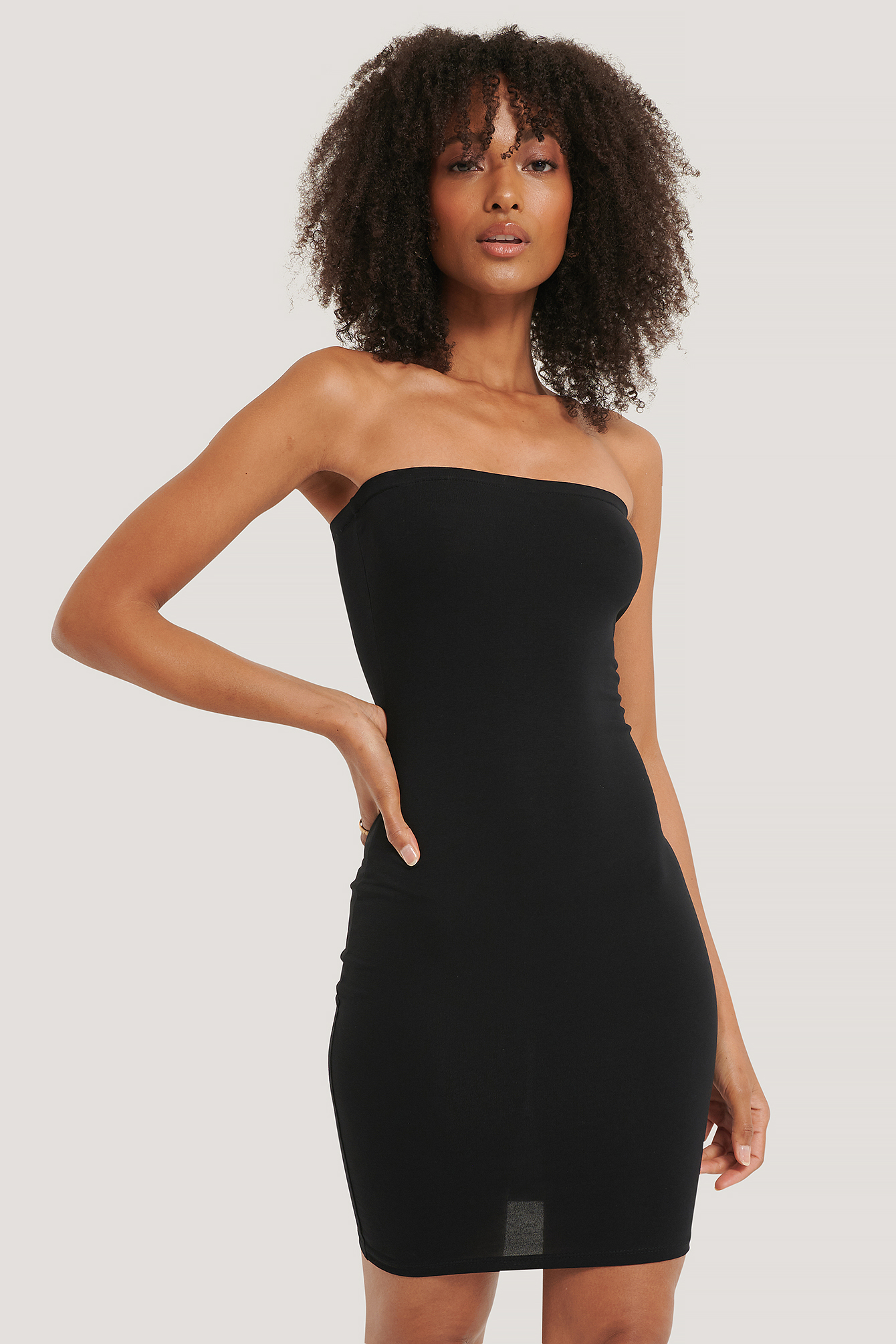 Black Basic Jersey Bandeau Dress