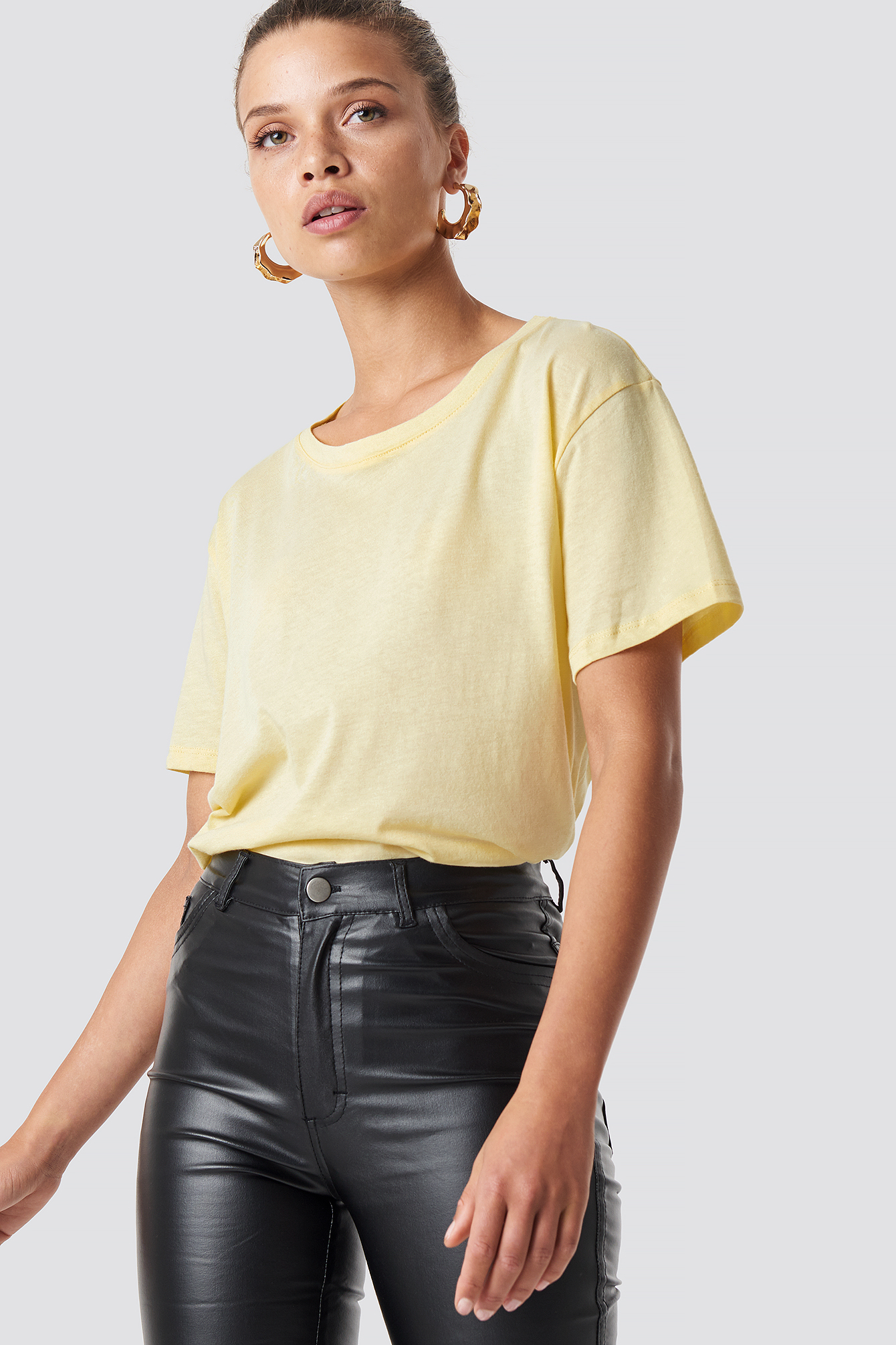 Yellow NA-KD Basic Tee-Shirt Surdimensionné Basique