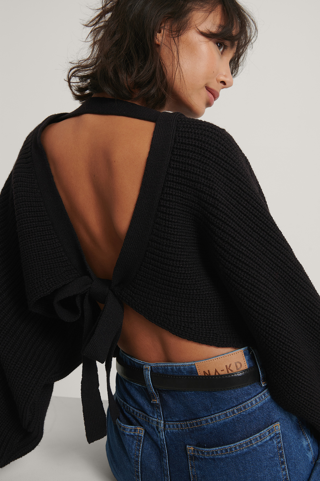 Black Recyclé Pull En Tricot Manches Chauve-souris