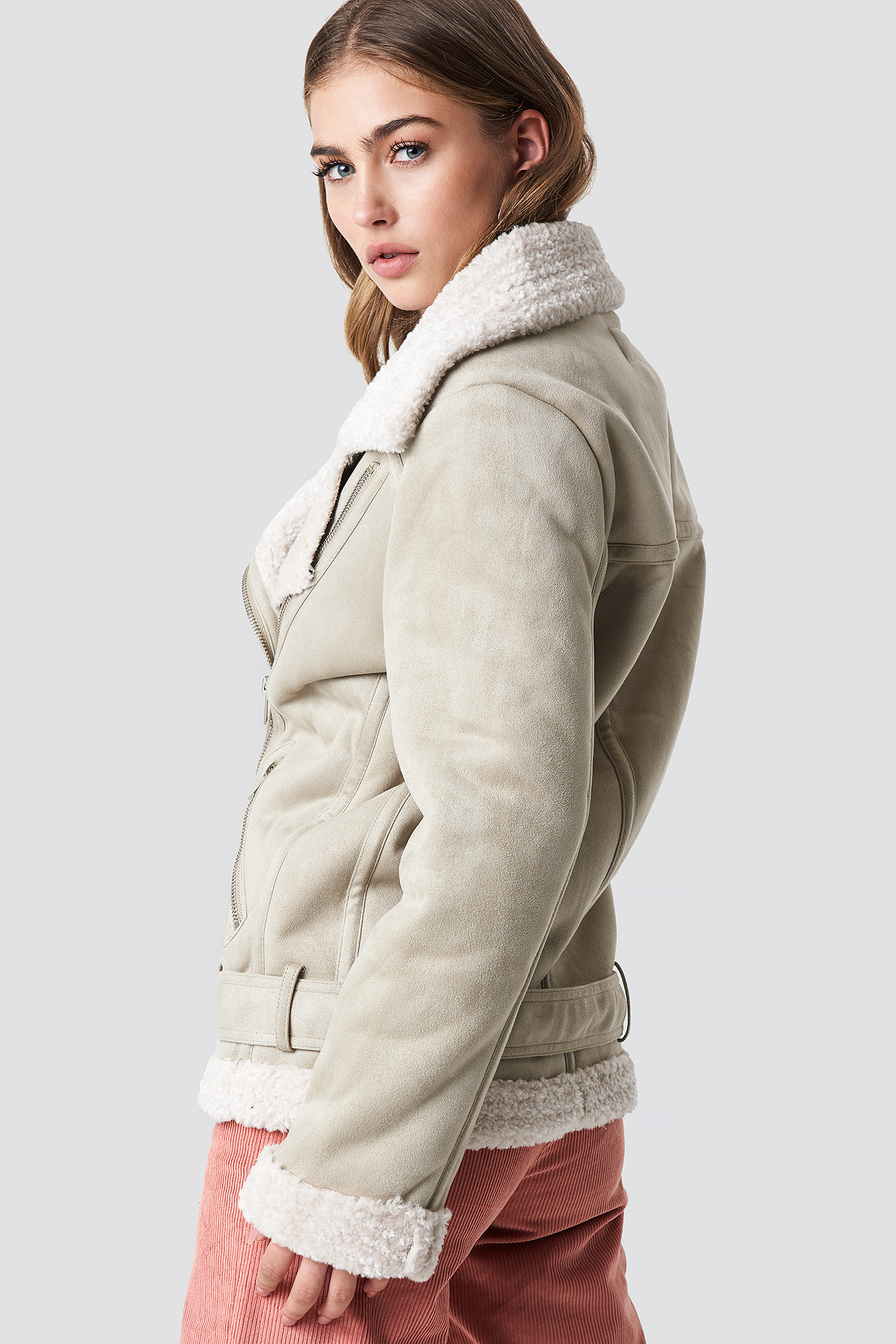 Belted Aviator Jacket Beige nakd.fr