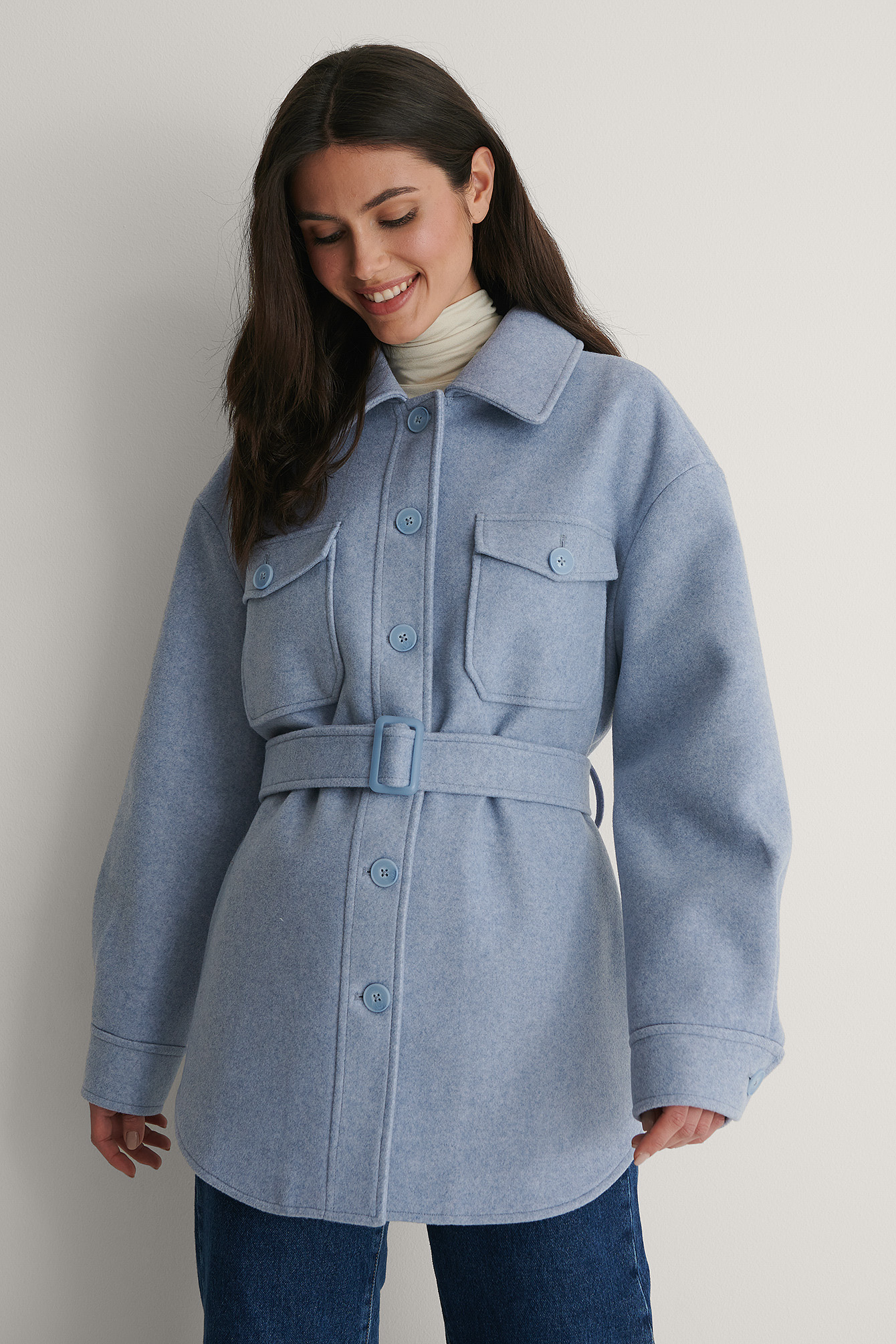 Light Blue Veste À Ceinture