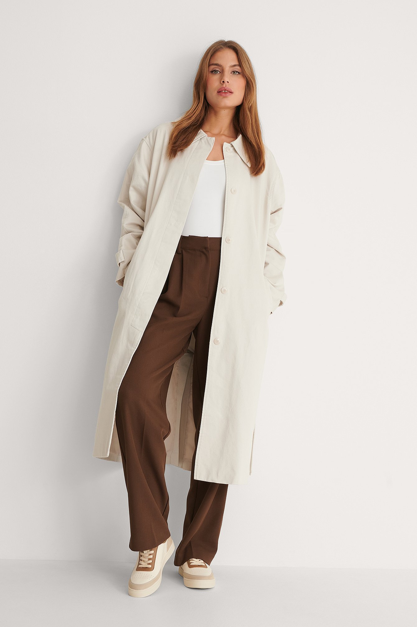 Light Beige Manteau Ceinturé