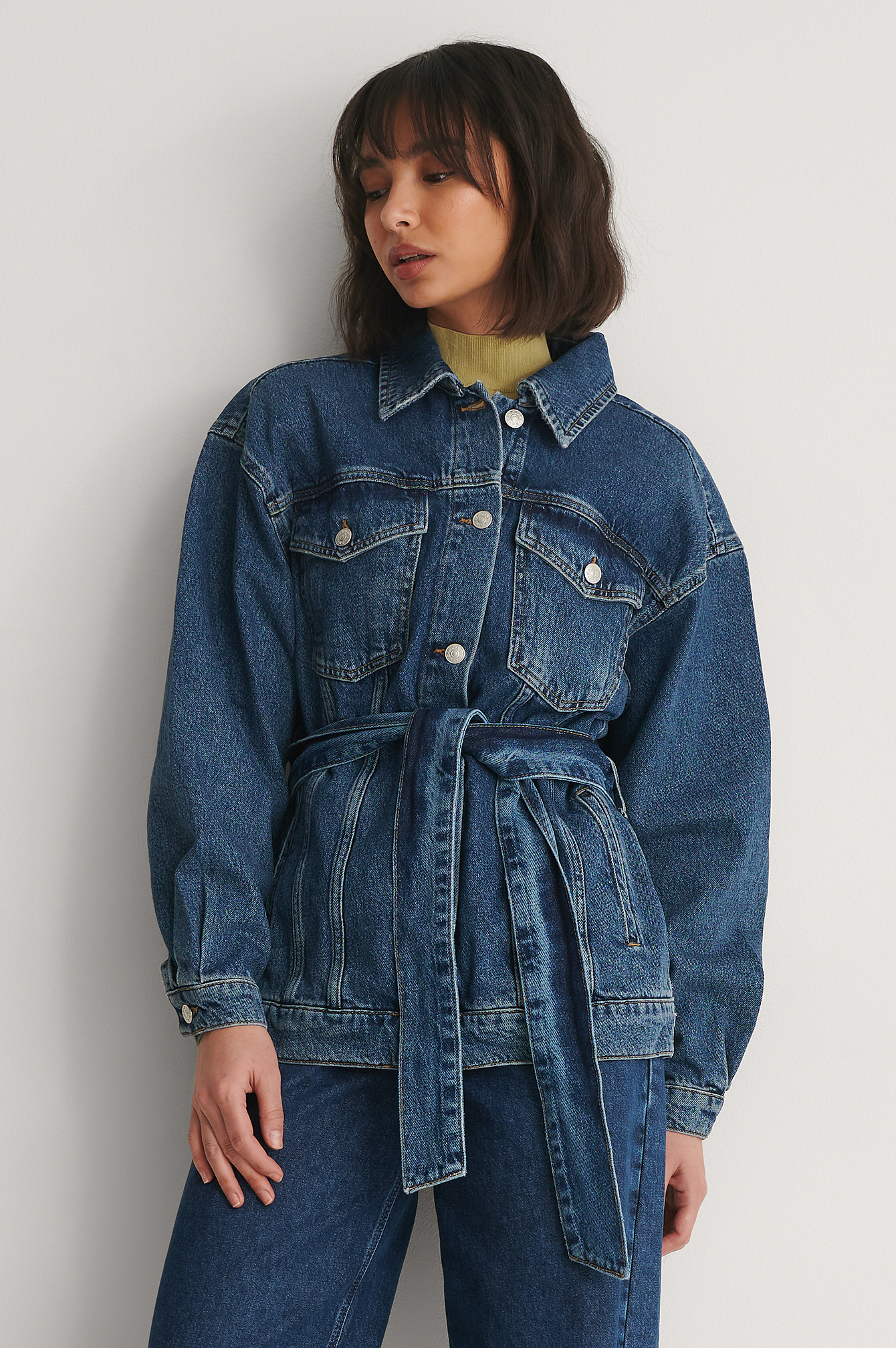 Mid Blue Biologique Blouson En Jean Cintré