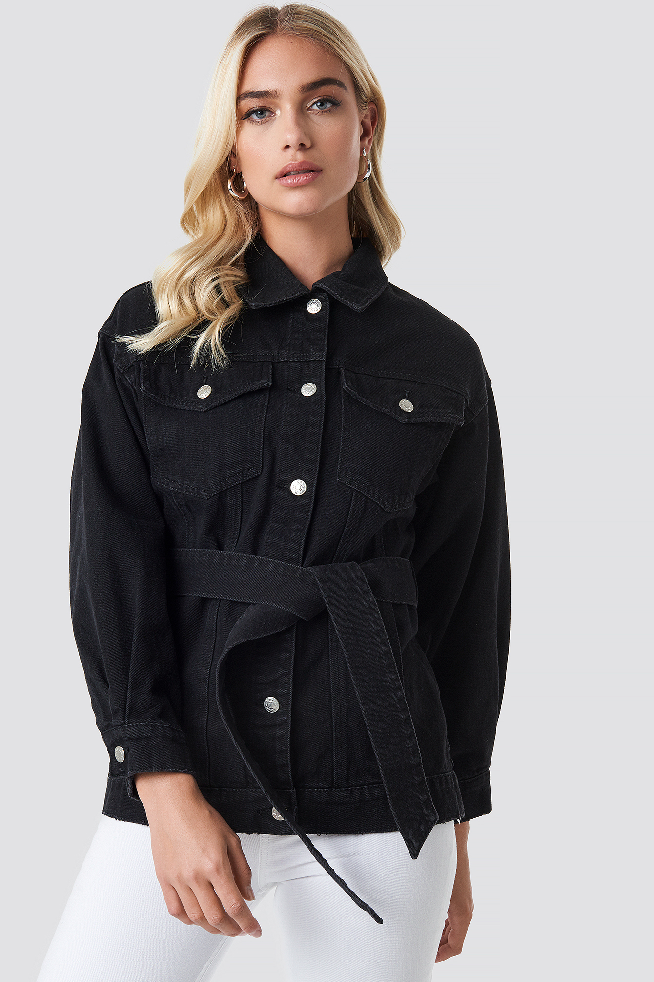 Black NA-KD Trend Belted Denim Jacket