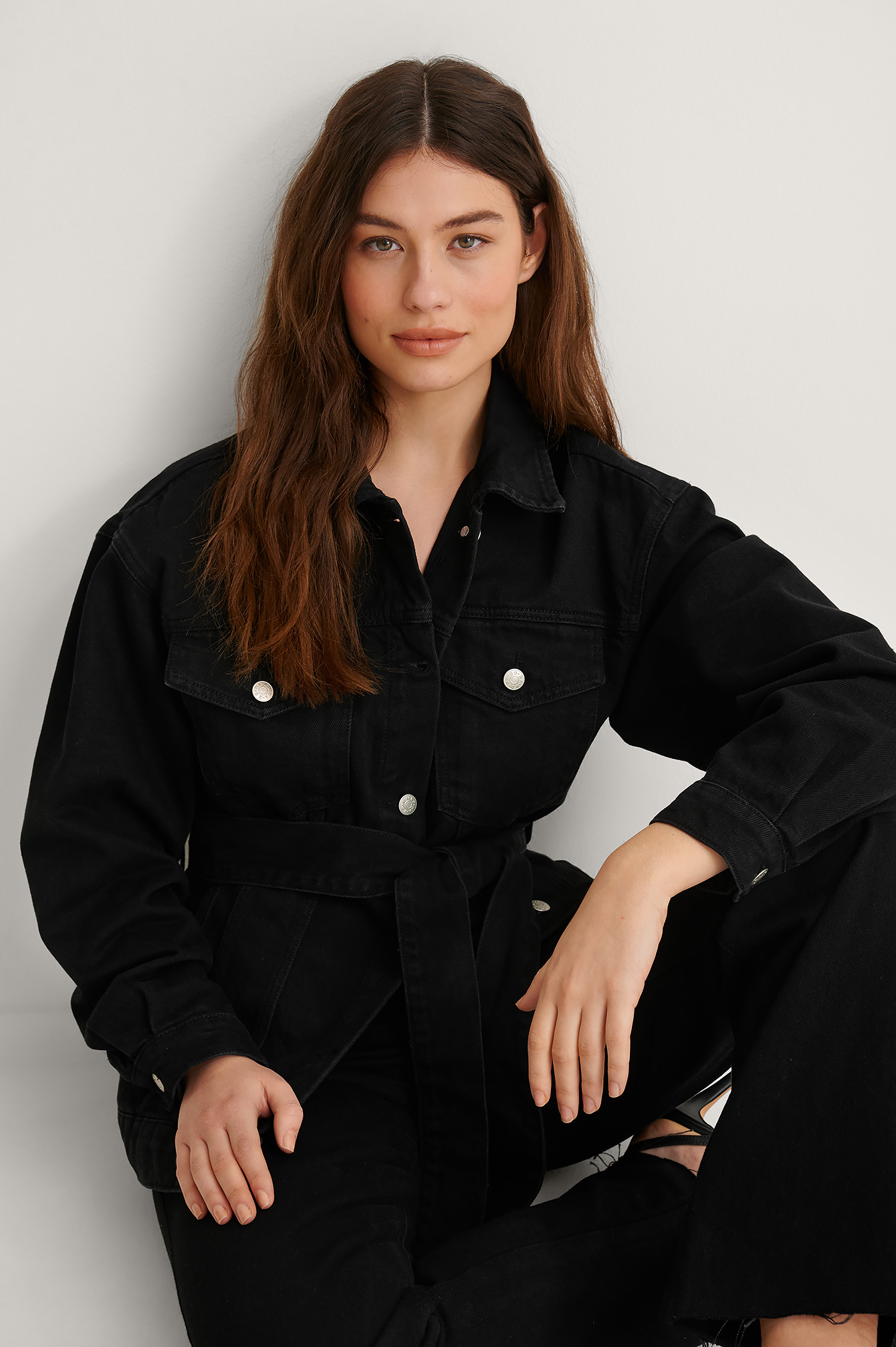 Black Biologique Blouson En Jean Cintré