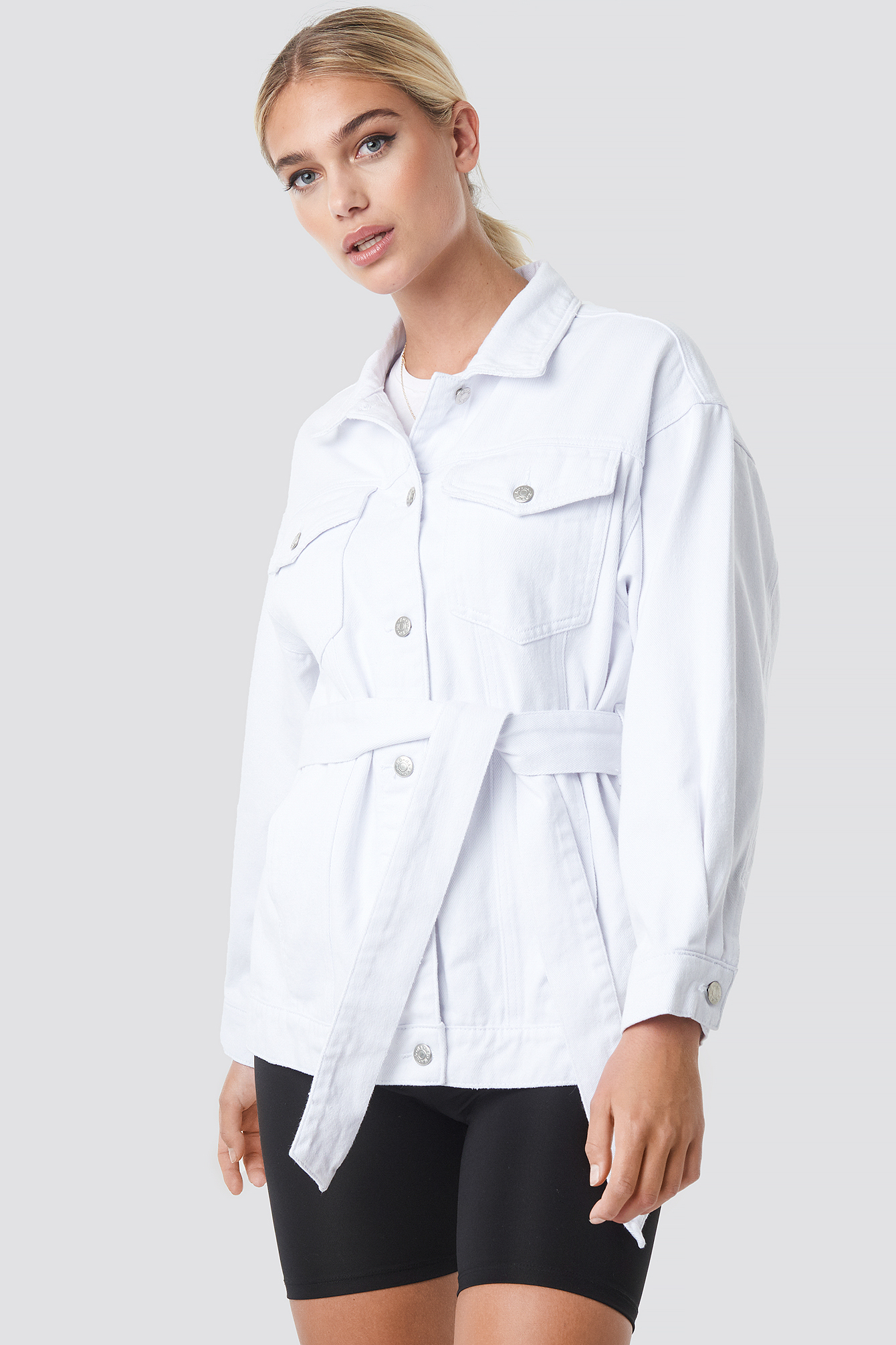 White NA-KD Trend Belted Denim Jacket