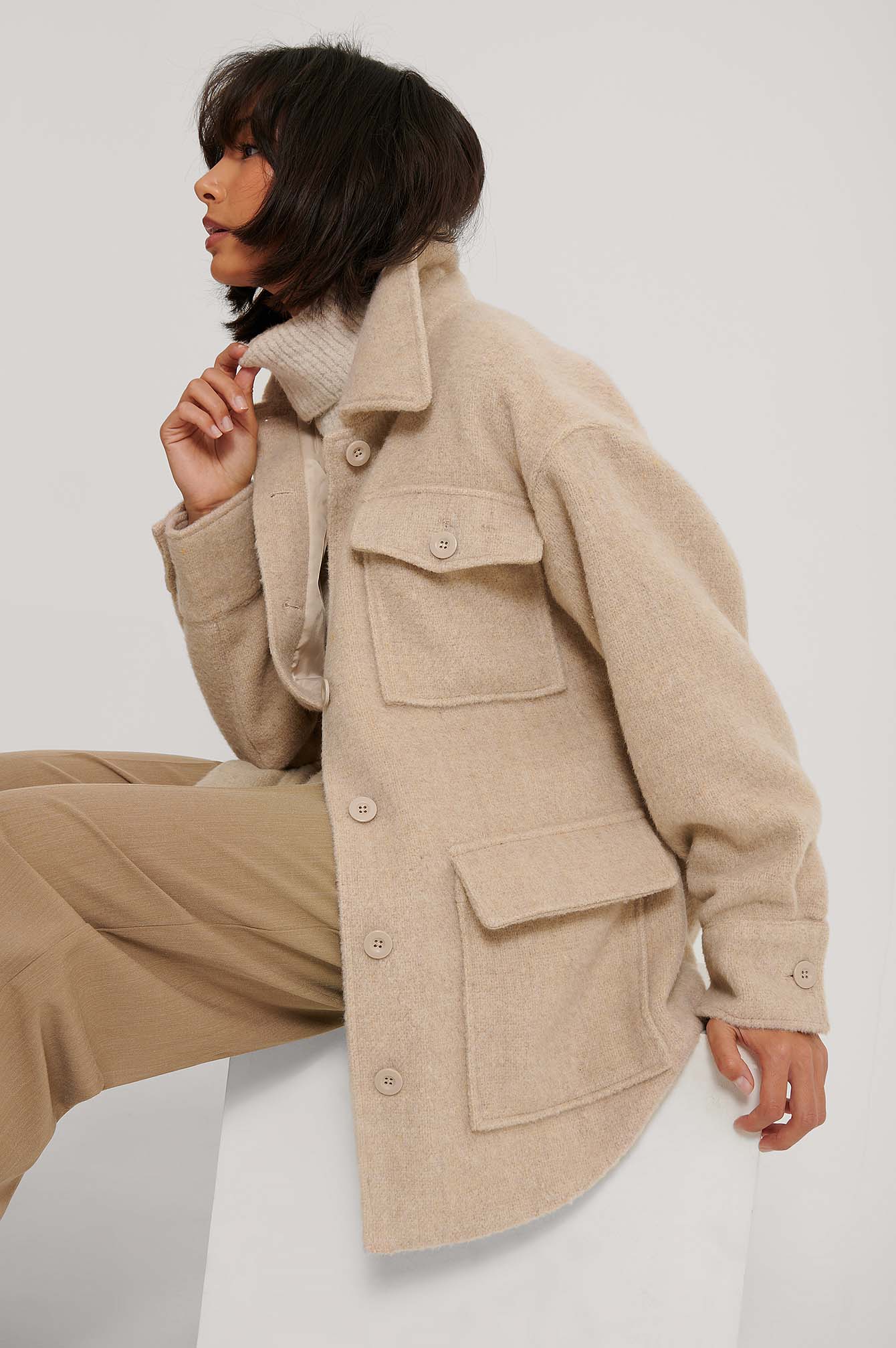 Light Beige Veste À Ceinture