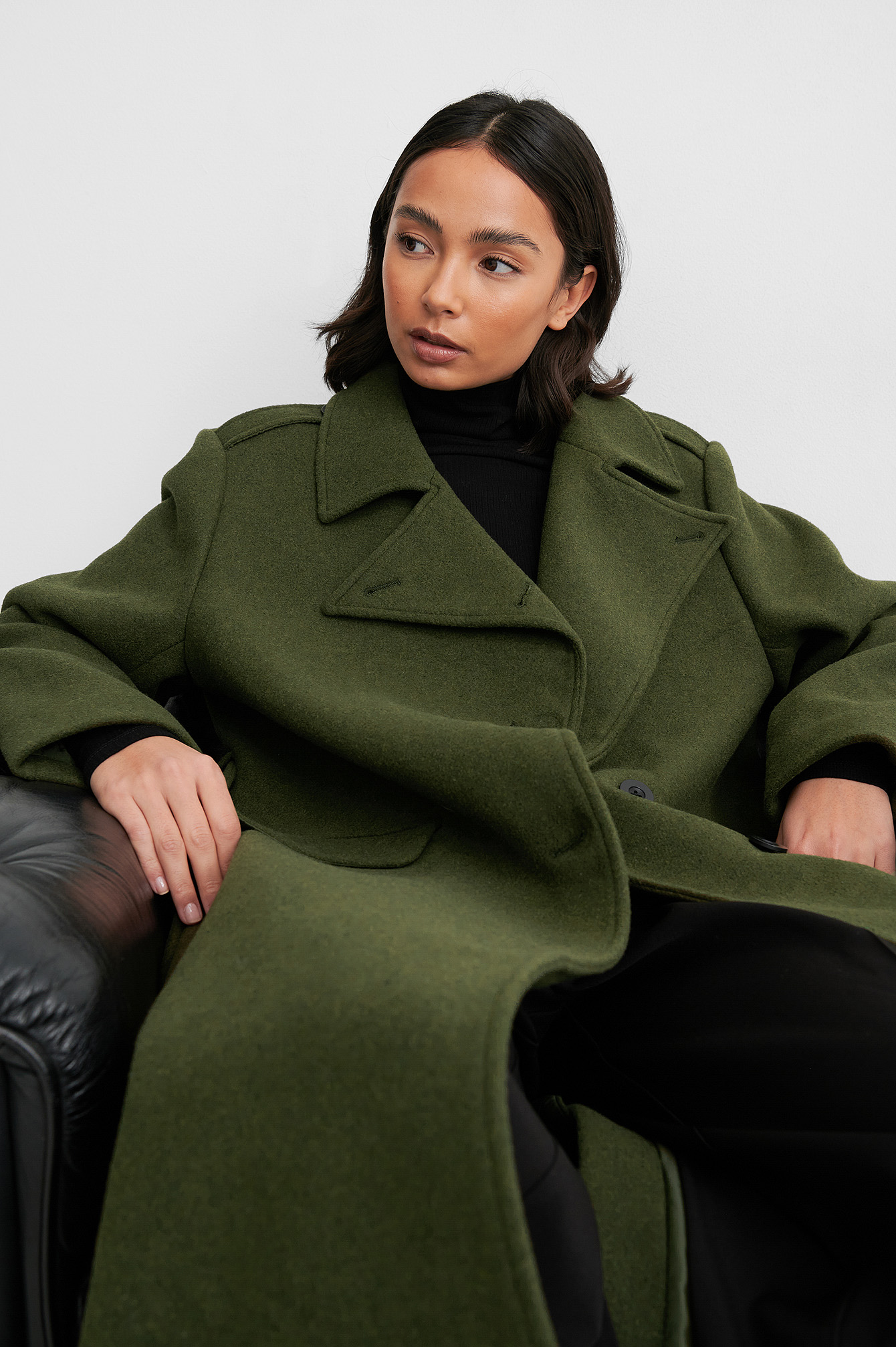 Green Manteau Long À Col Montant Et Ceinture