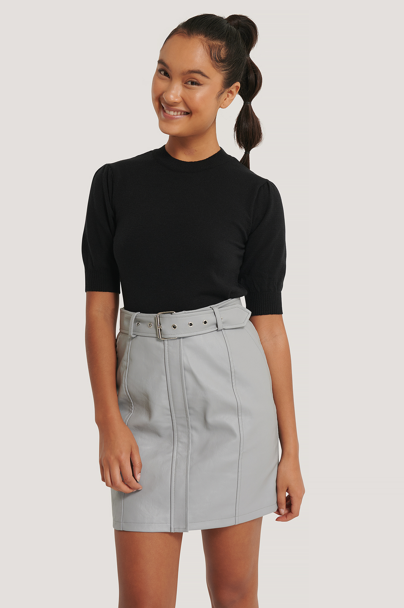 Grey Dilara x NA-KD Belted PU Skirt