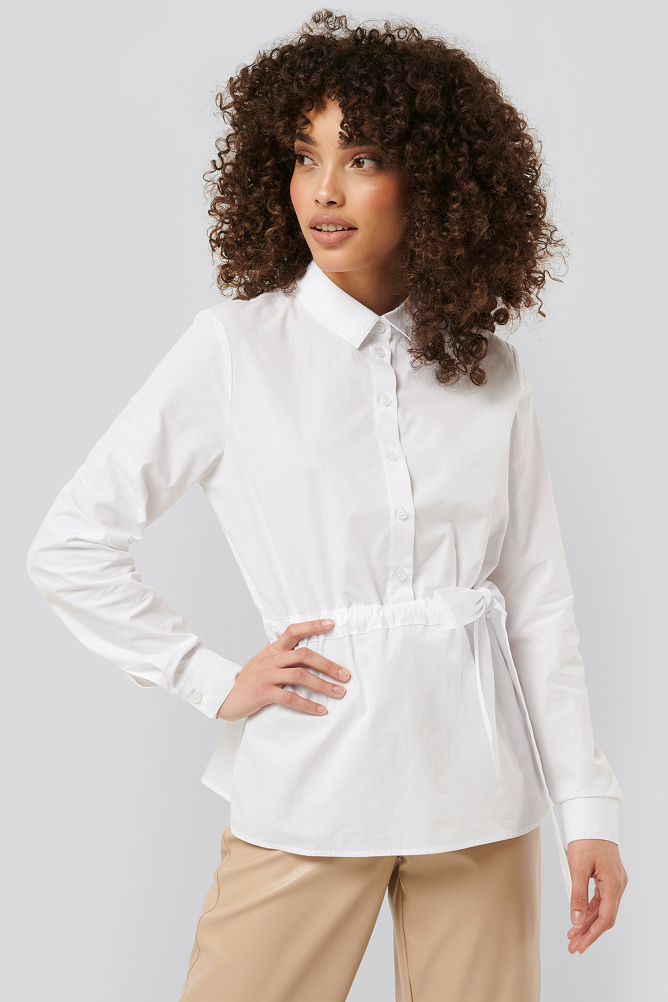 White NA-KD Trend Belted Shirt