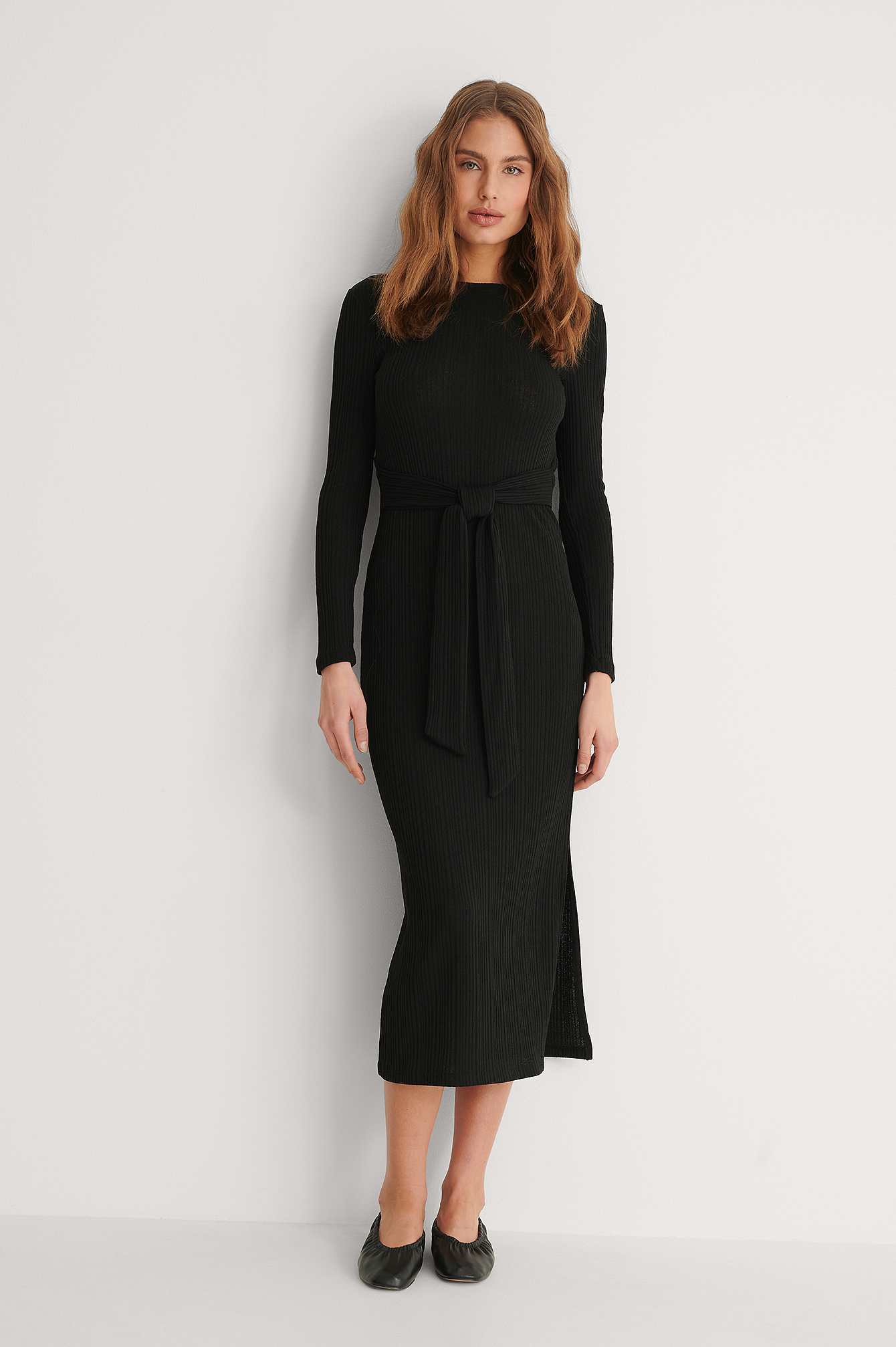 Black Robe Fendue Ceinturée