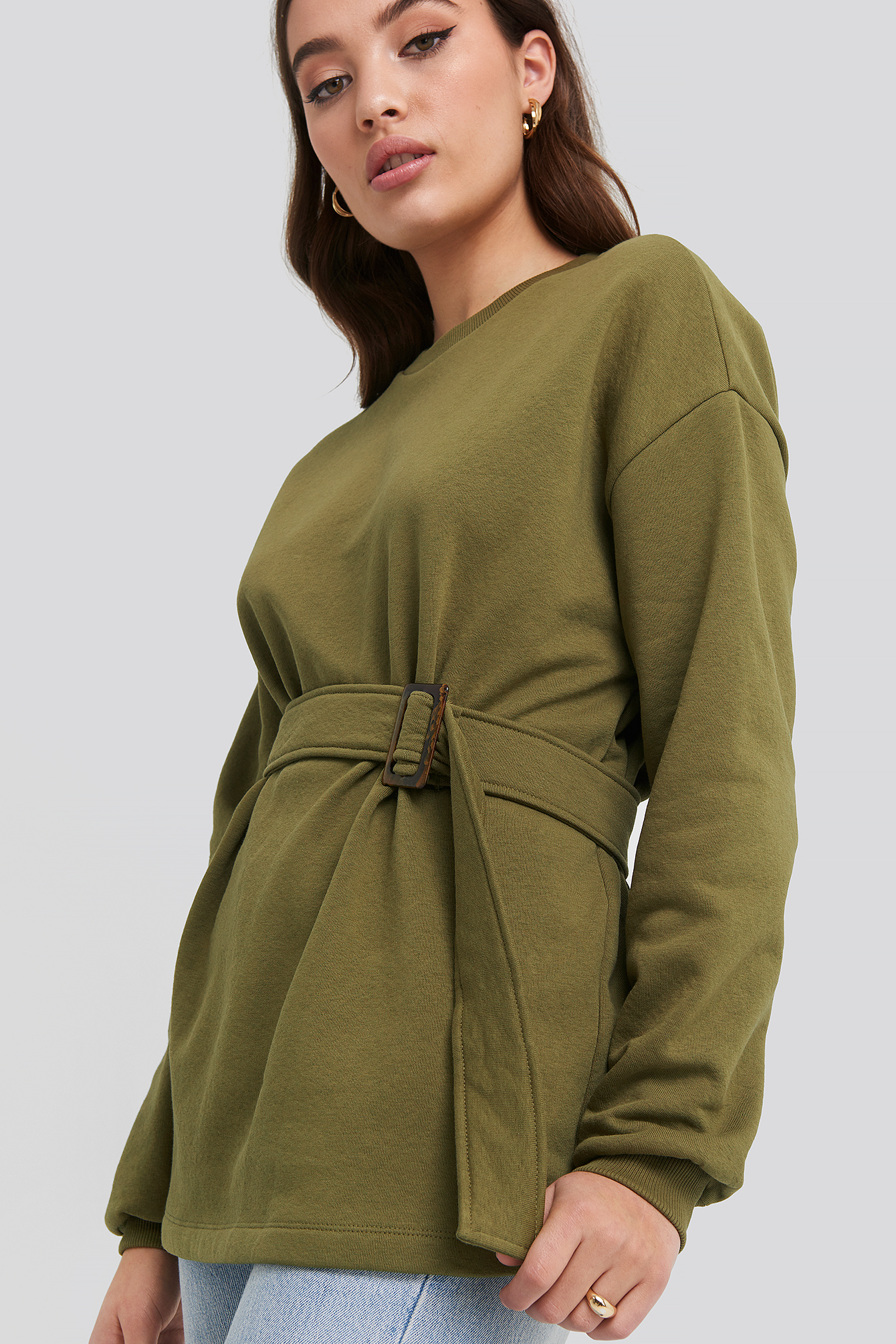 Green NA-KD Belted Sweatshirt