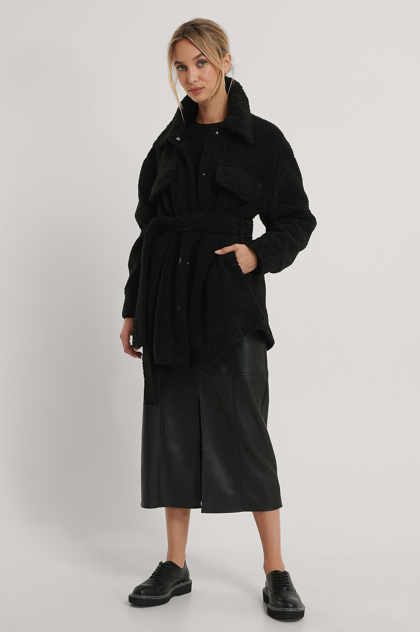 Black Veste En Peluche À Ceinture