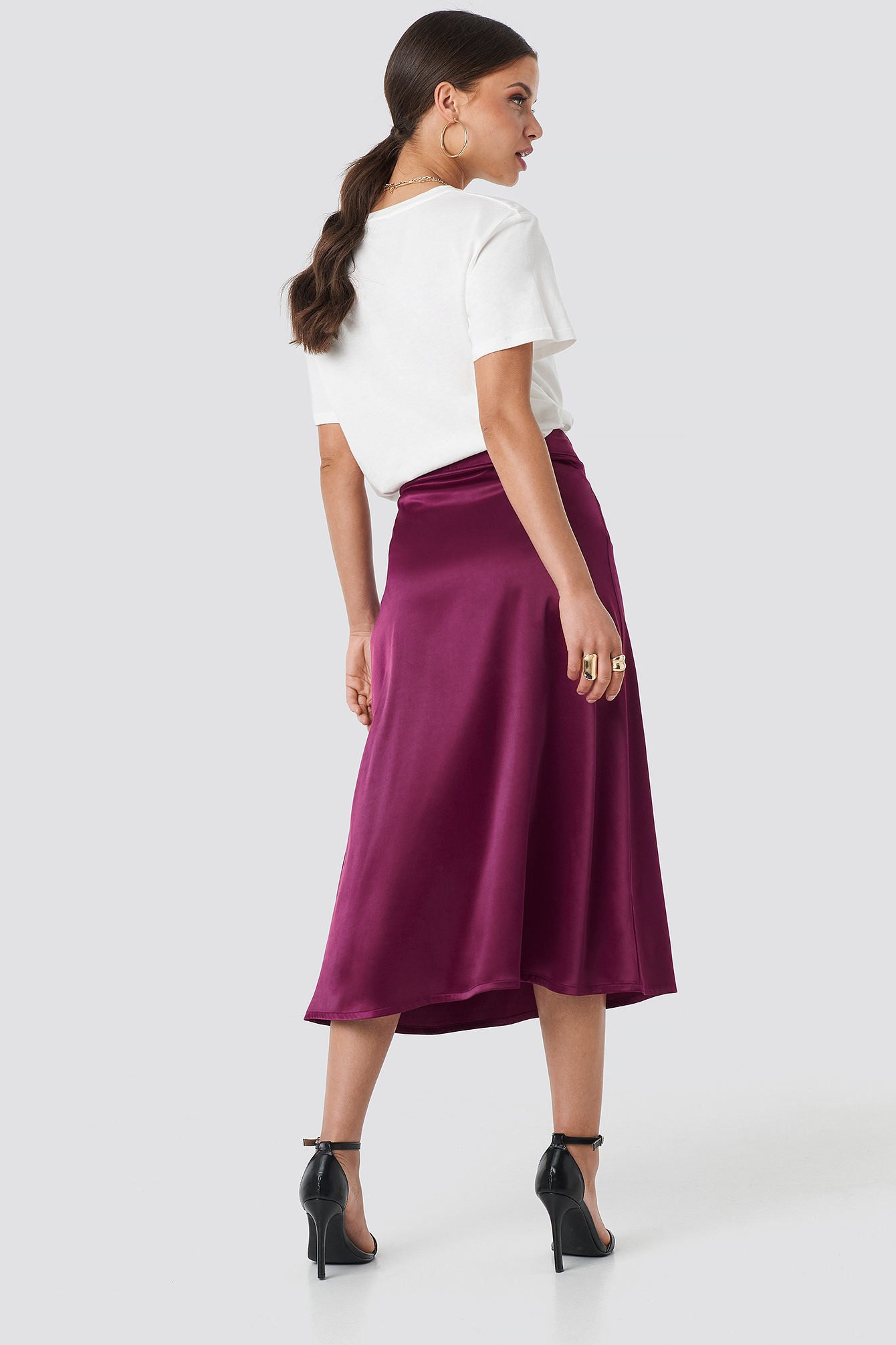 Bias Cut Satin Midi Skirt Violet nakd.fr