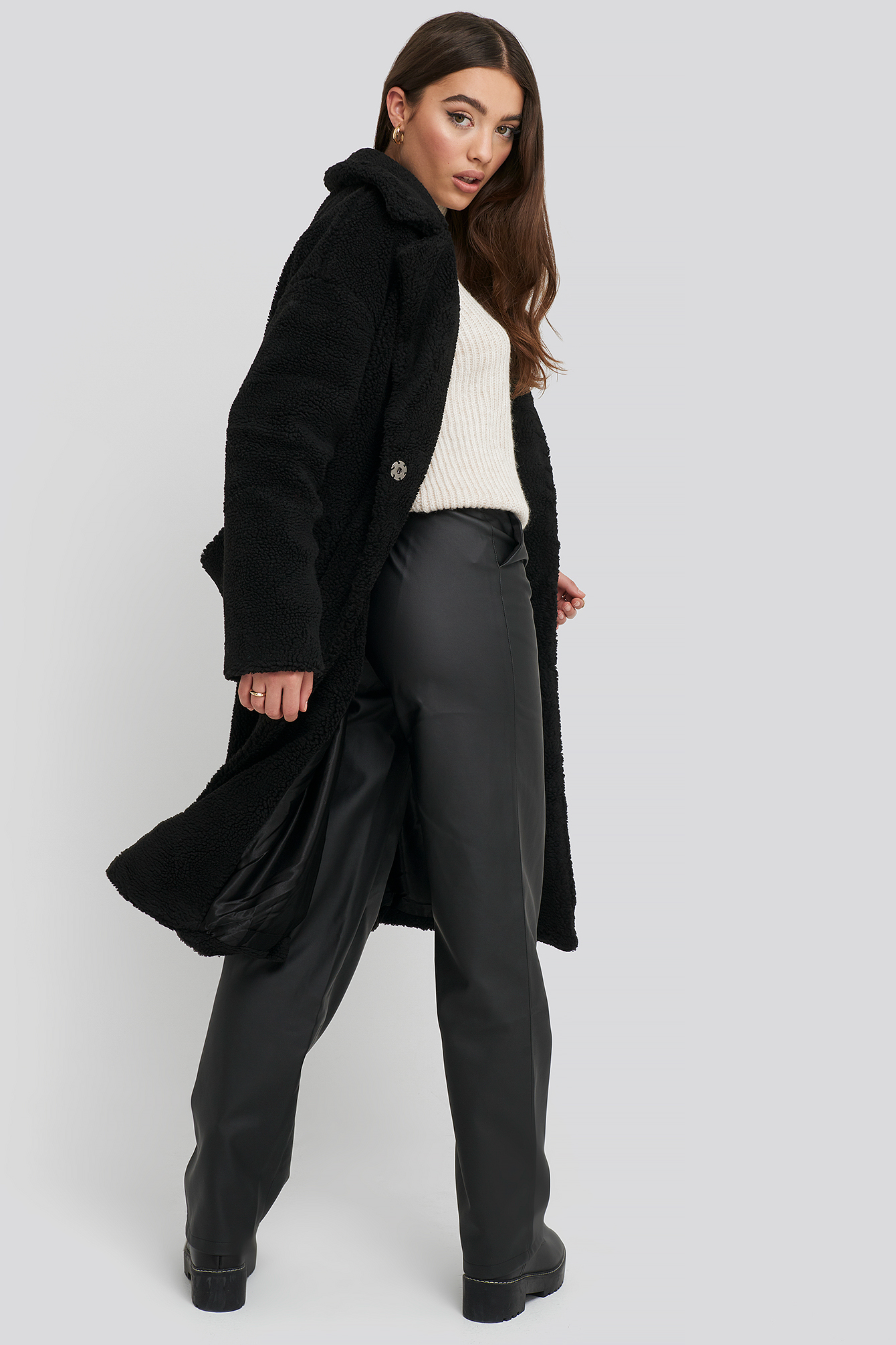 Black Big Collar Teddy Coat