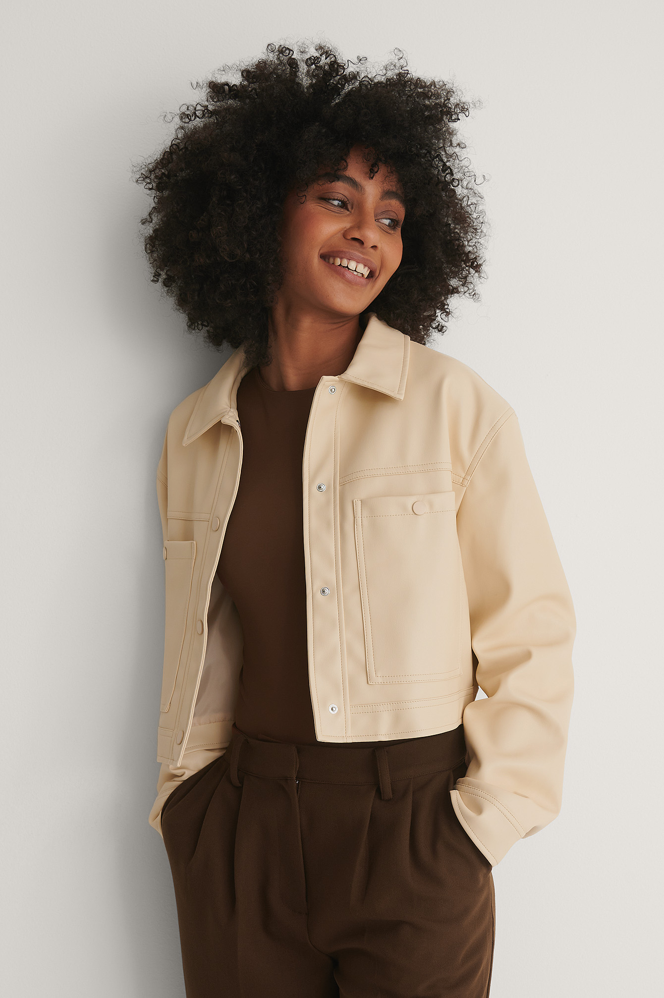 Light Beige Veste Faux Cuir