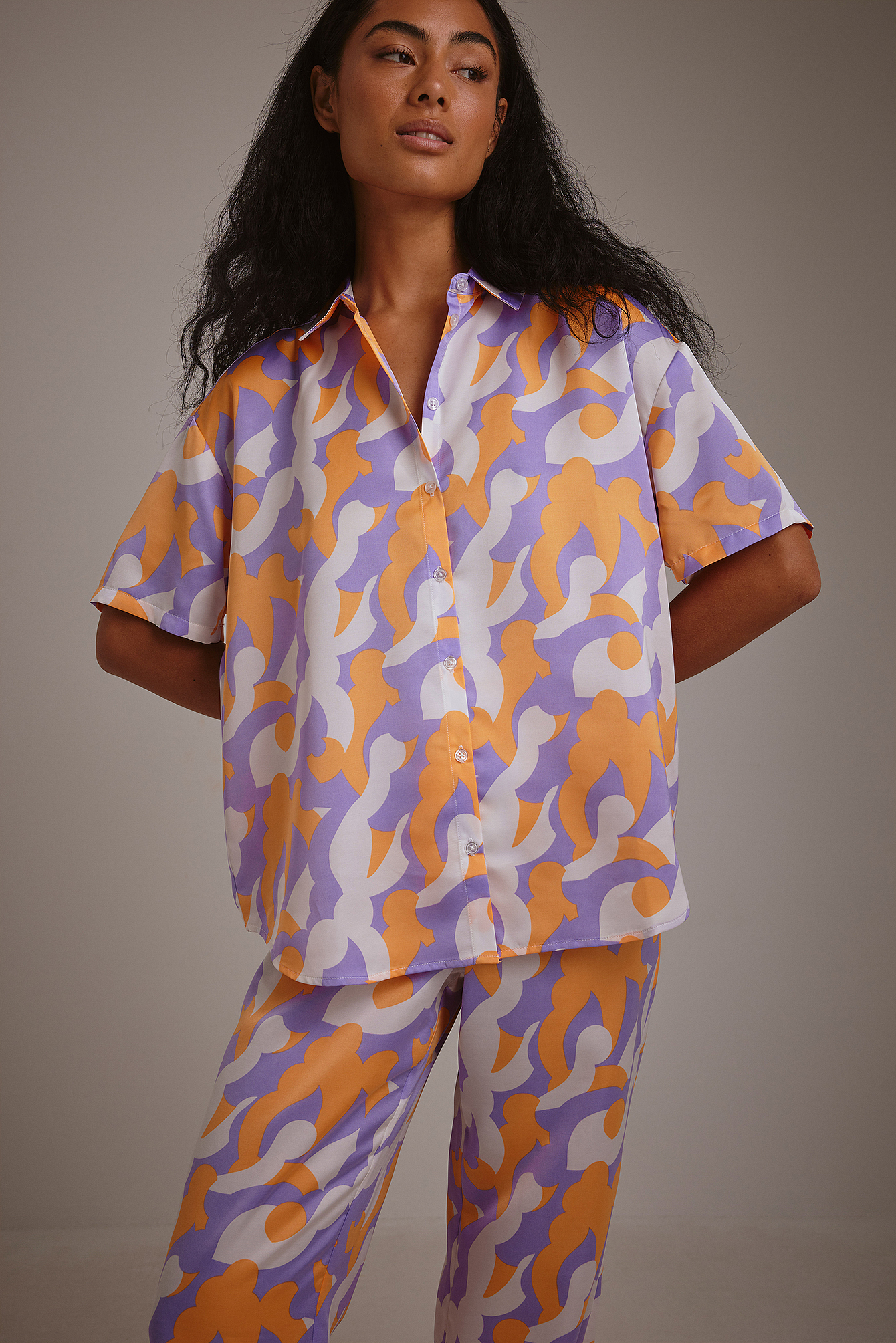 Orange/Purple Print Boxy Wide Sleeve Shirt