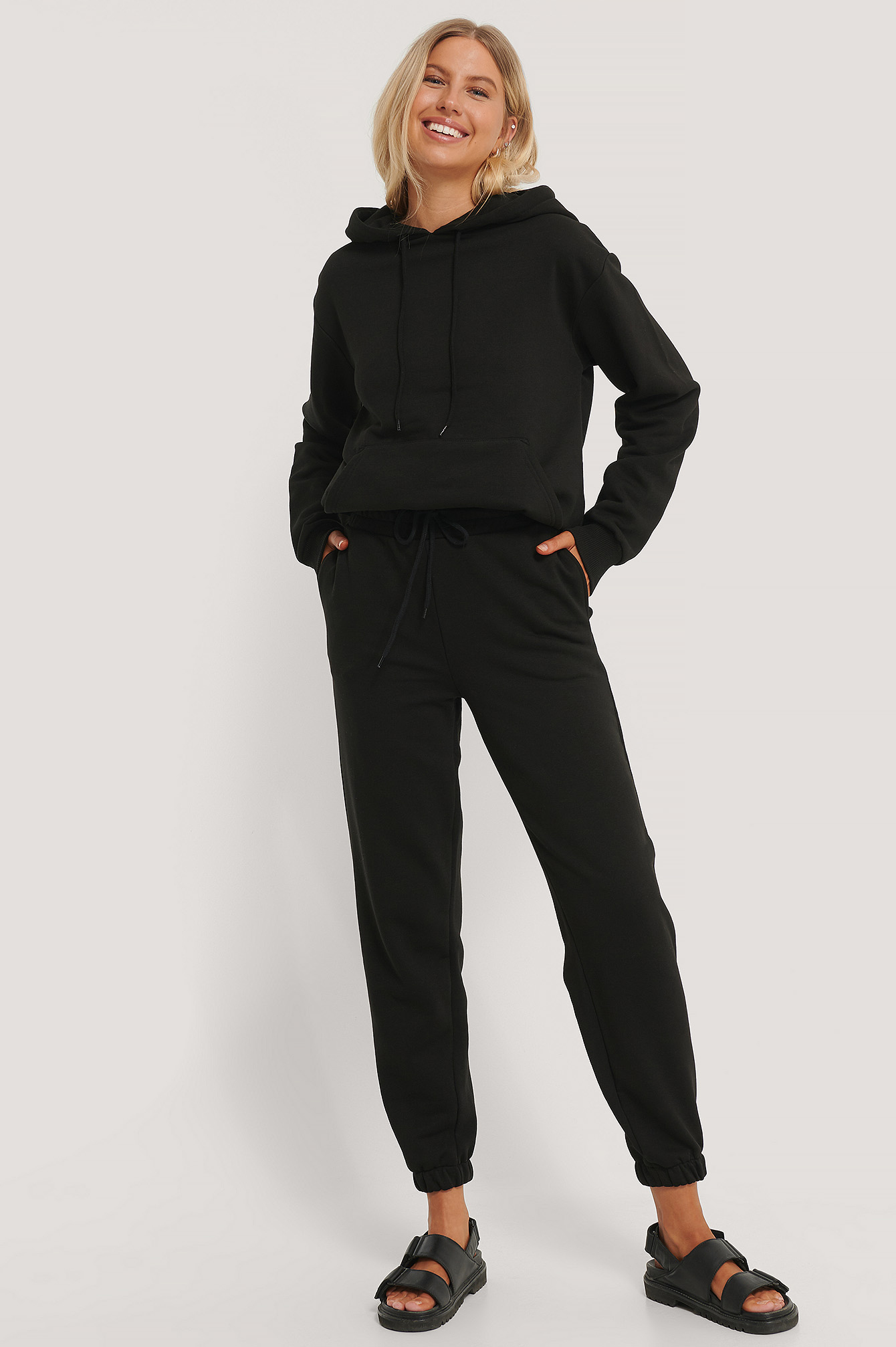 Black Biologiques Pantalon De Survêtement Brossé À Cordon