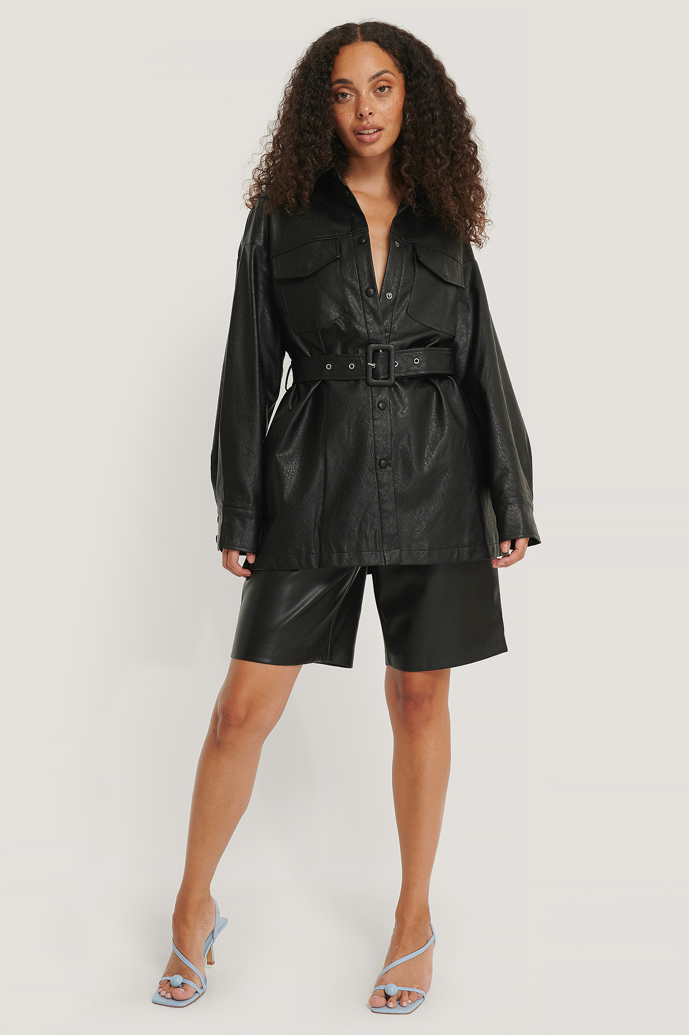 Black Veste En Faux Cuir À Poches Poitrine