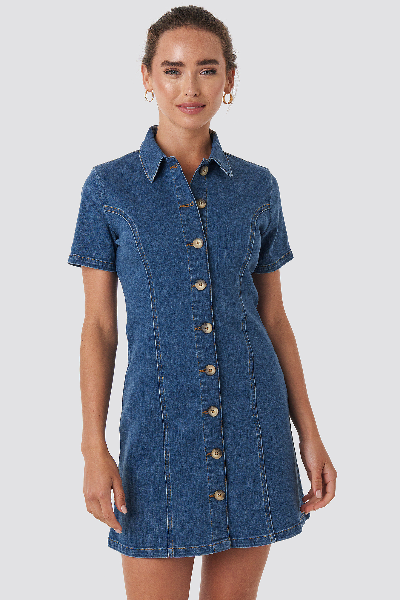 Button Up Denim Mini Dress Bleu nakd.fr