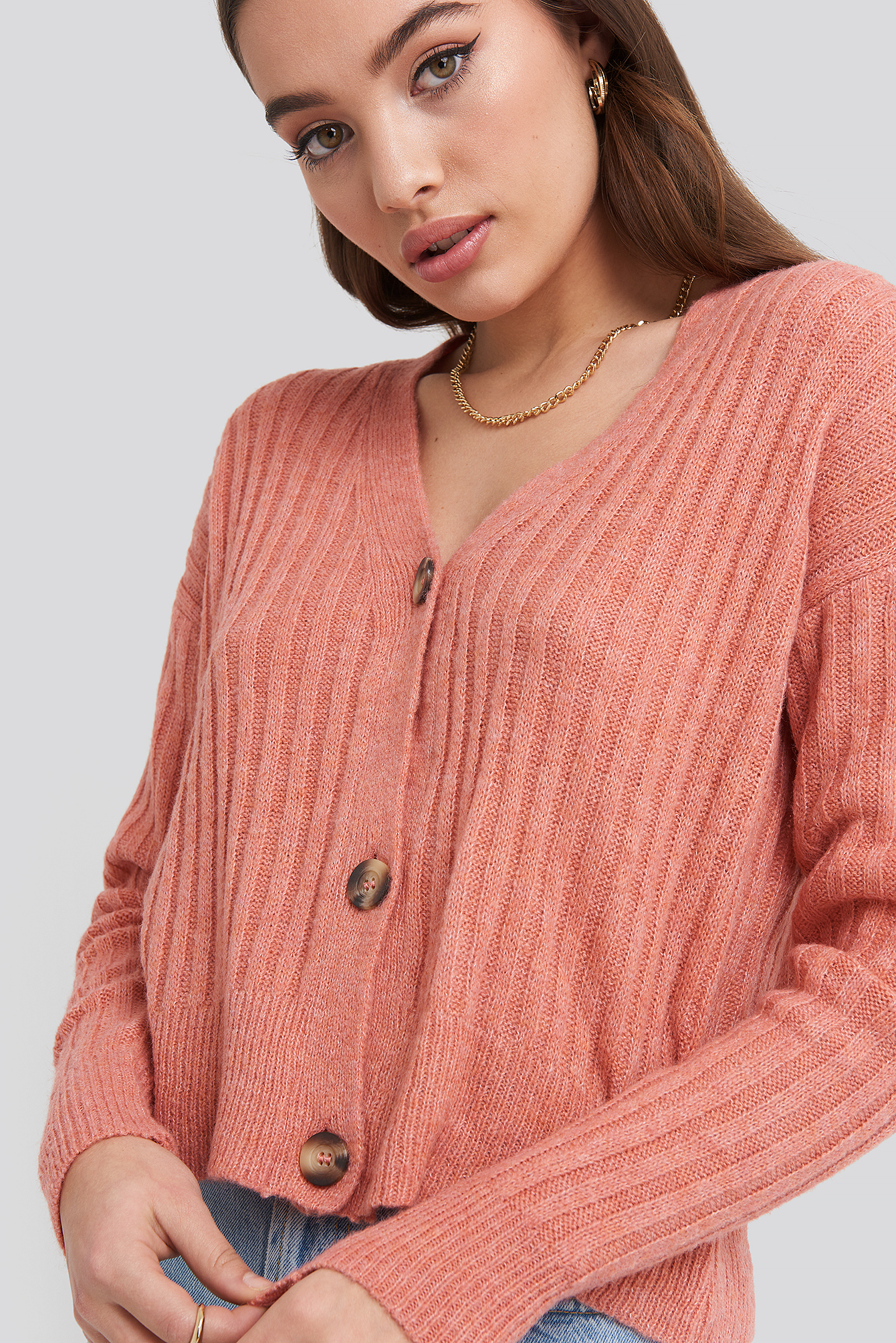 Dark Pink Button Up Ribbed Cropped Cardigan