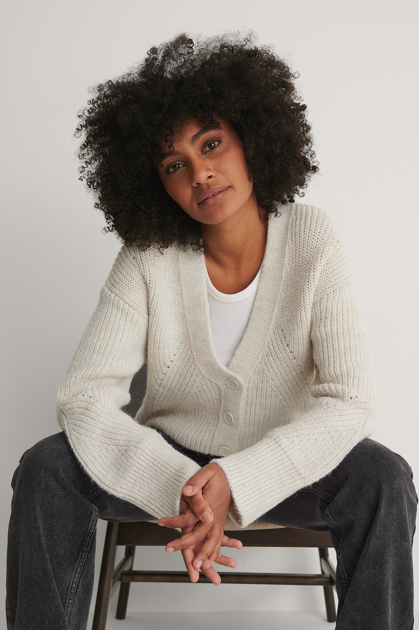 Offwhite Cardigan Boutonné En Maille