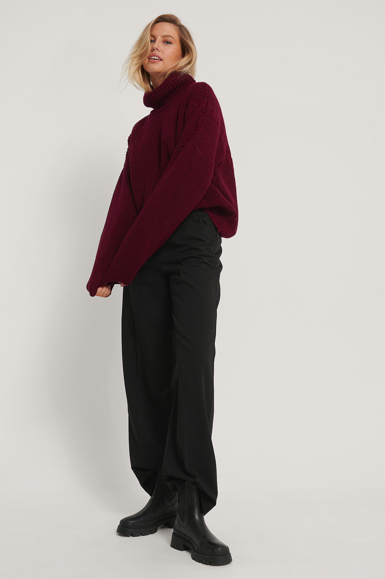 Dark Rose Pull Surdimensionné En Maille Torsadée