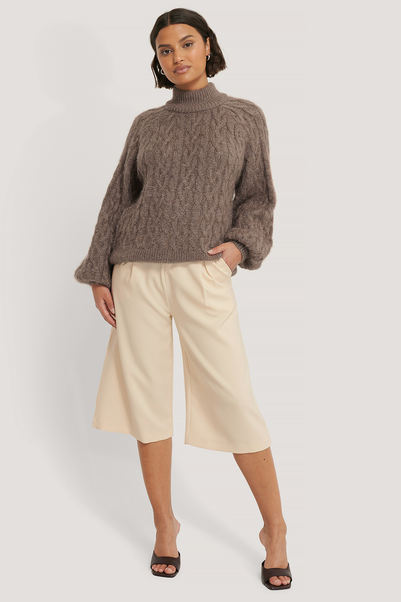 Nougat Pull En Maille Côtelée Torsadée À Col Montant