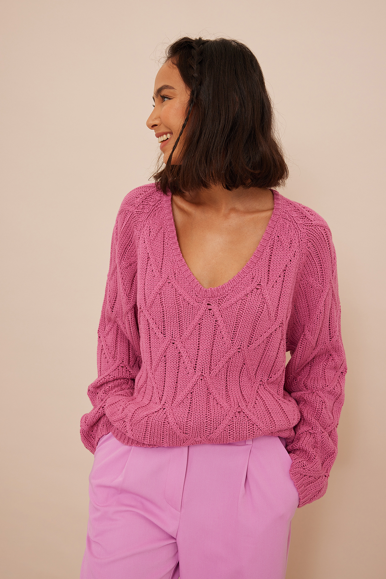 Pink Pull tricoté col en V