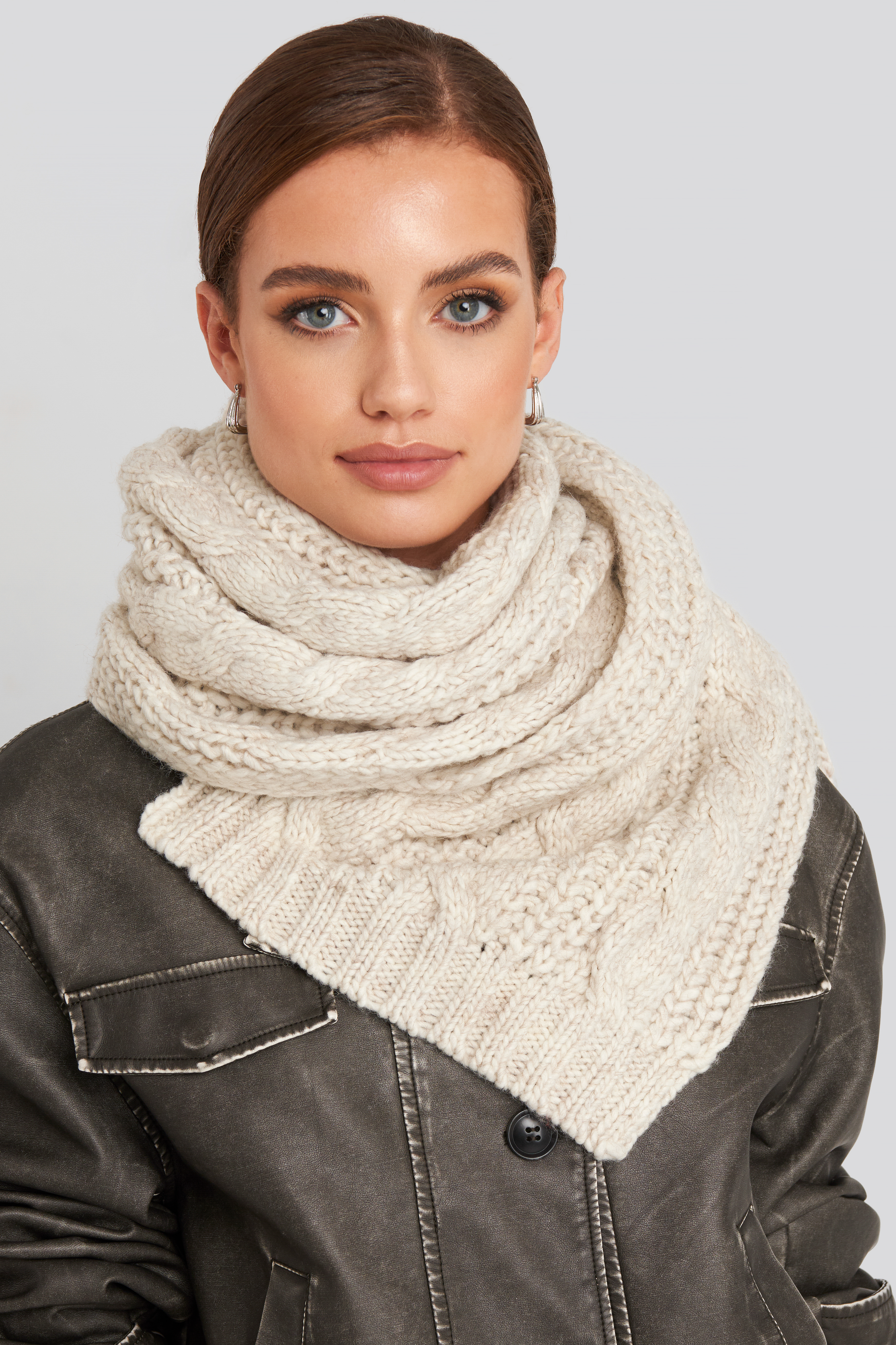 Light Beige NA-KD Accessories Cableknit Scarf