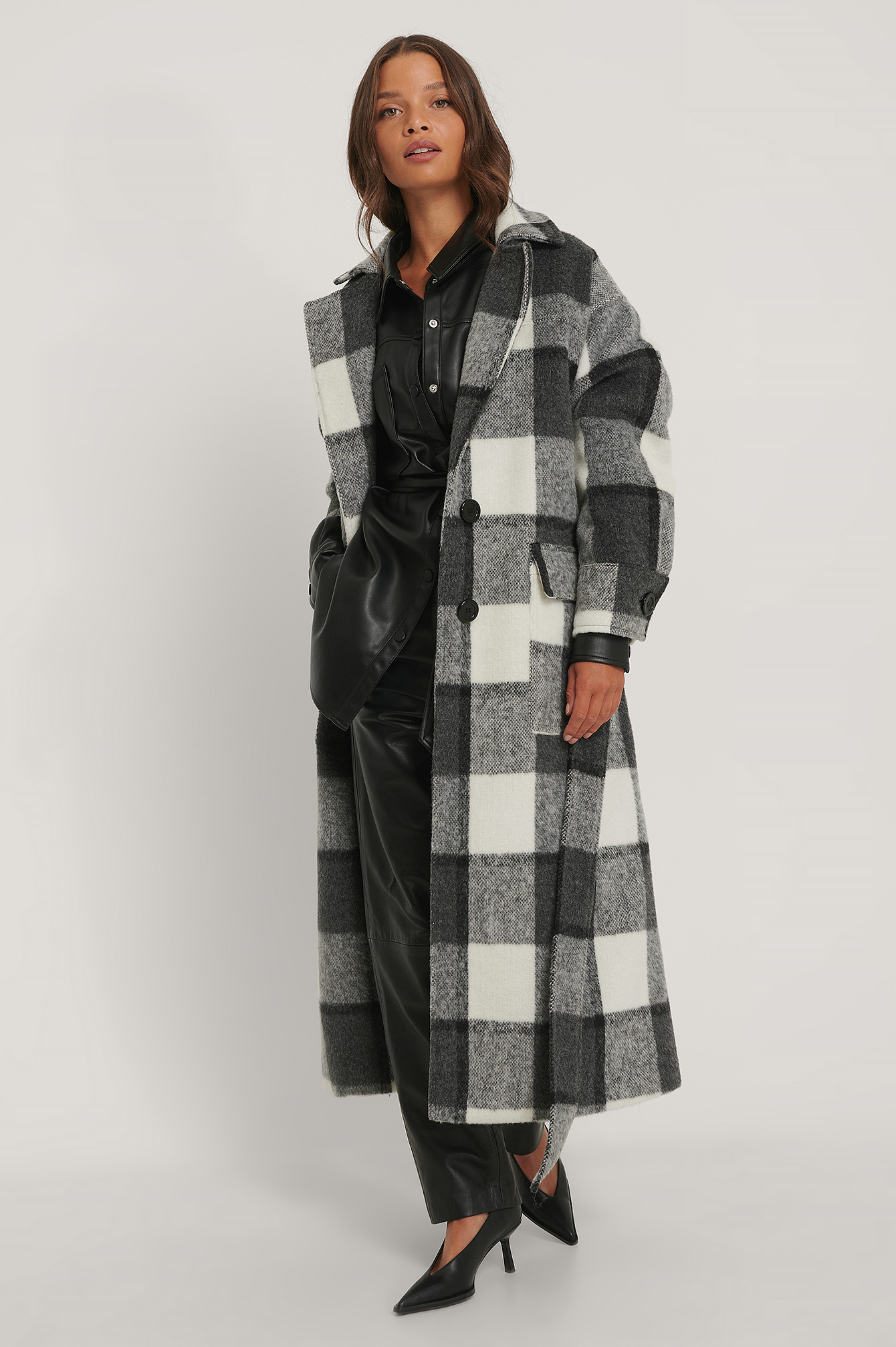 Checked Manteau Surdimensionné À Carreaux Avec Ceinture