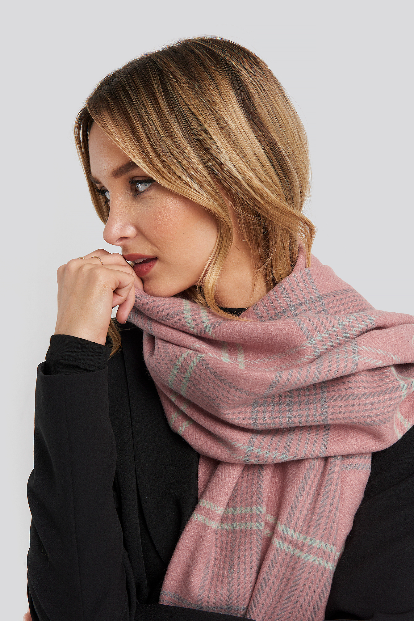 Pink NA-KD Accessories Checked Soft Scarf